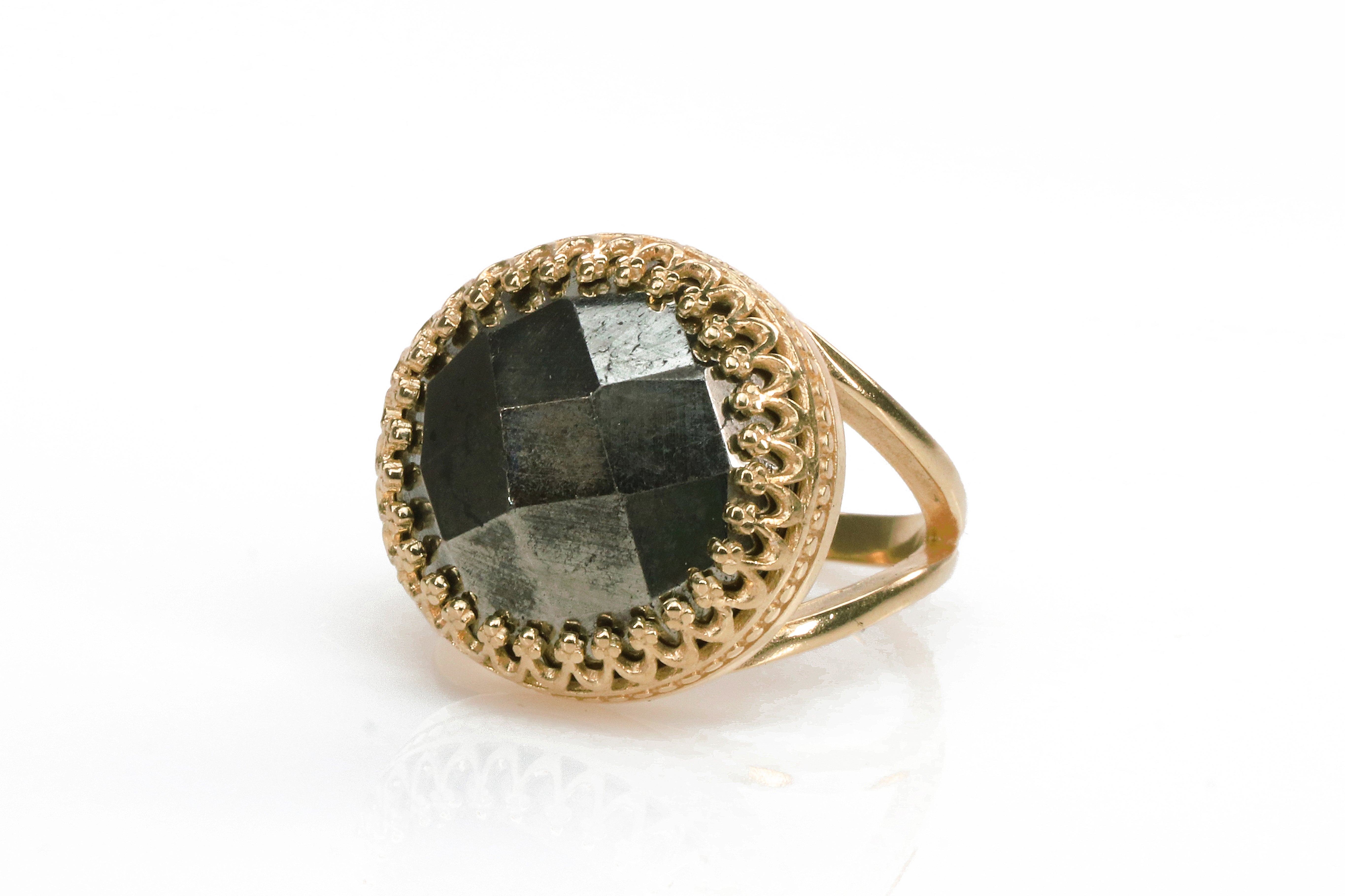 Large Pyrite Ring in Silver Prong Setting Rings Anemone Jewelry
