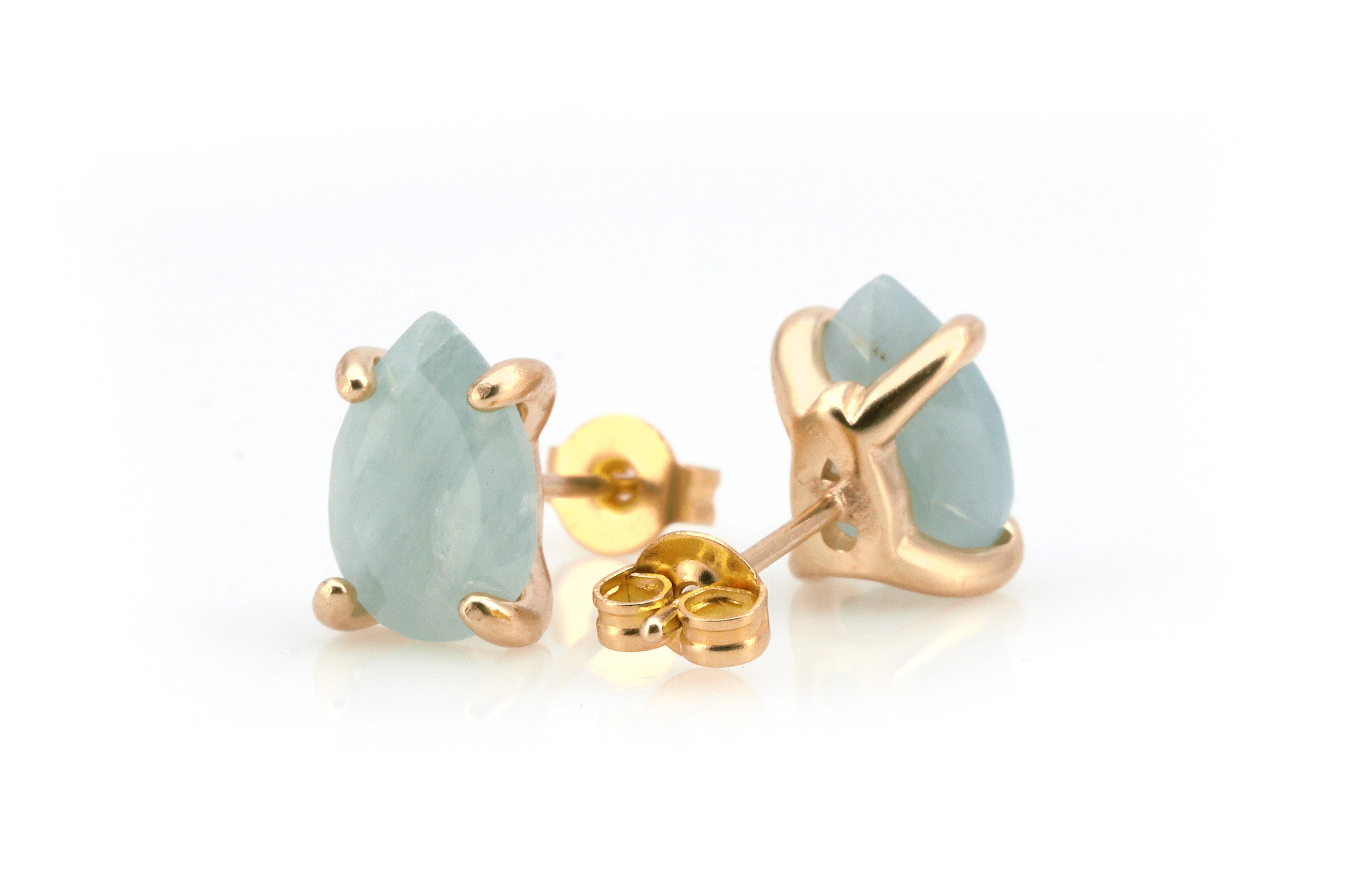 Artisan Made Aquamarine Gold Stud Earrings Earrings Anemone Unique