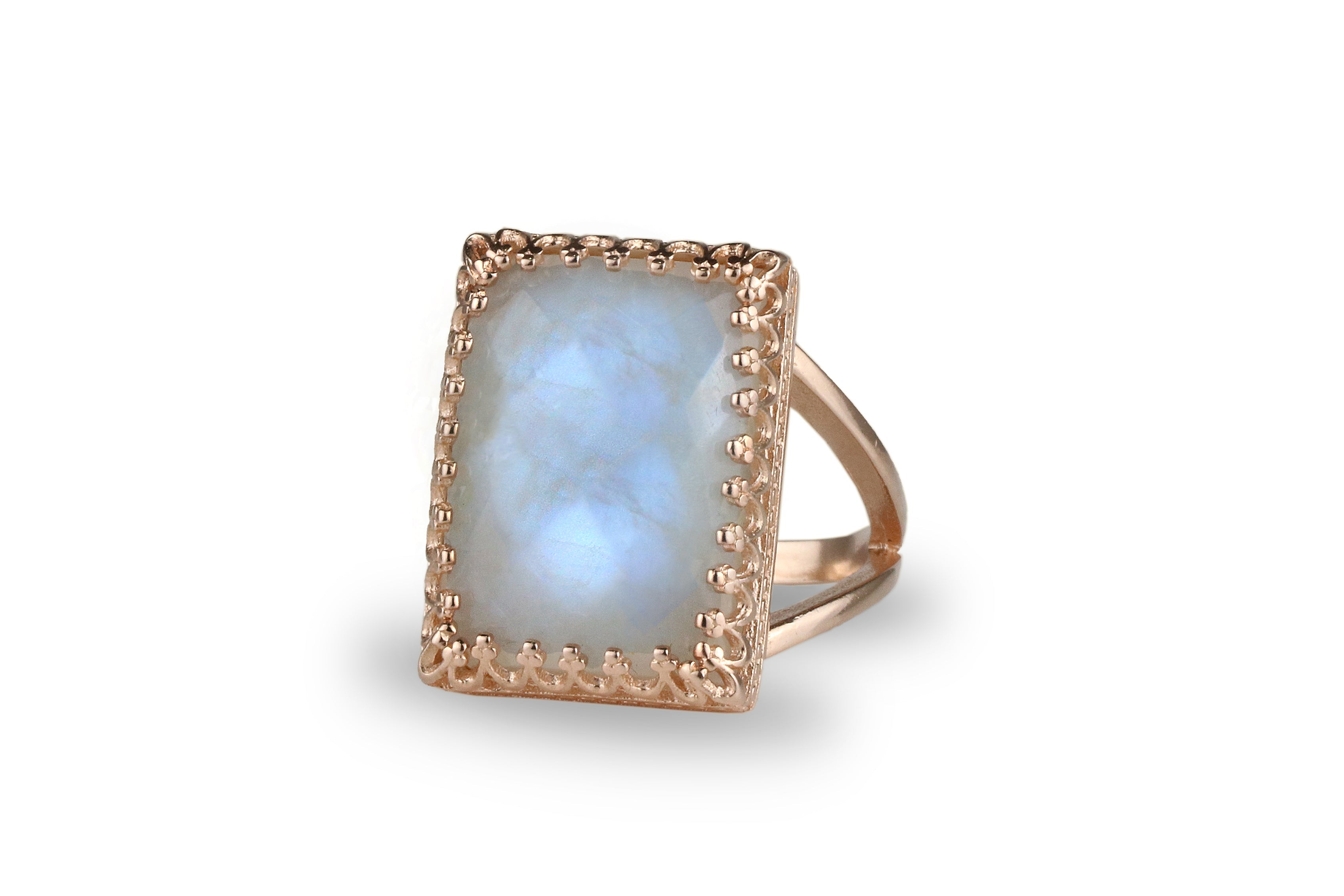Intricate Moonstone Ring in Rose Gold Rings Anemone Jewelry