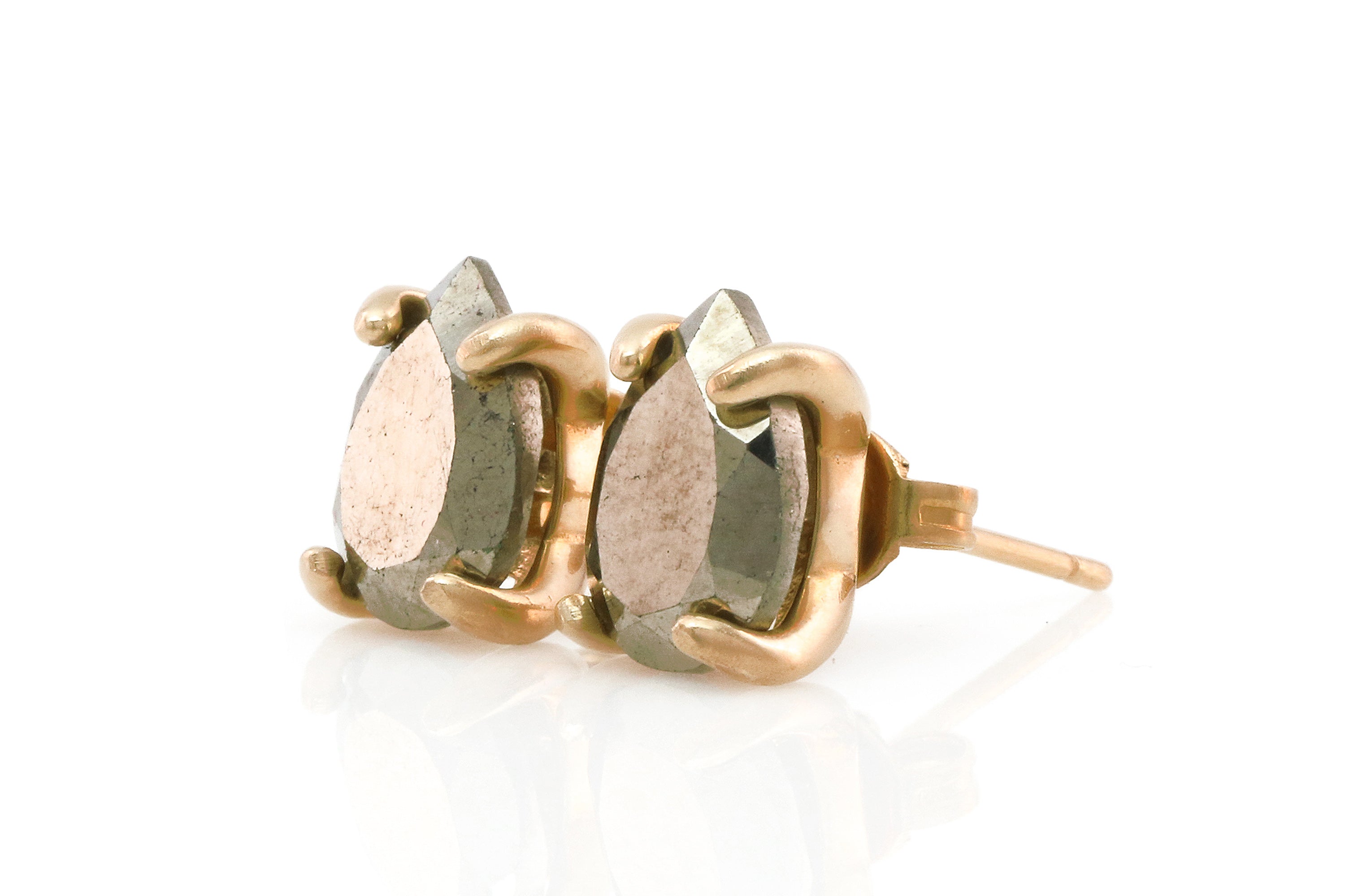 Stud Pyrite Stone Earrings in Sterling Silver Earrings Anemone Unique