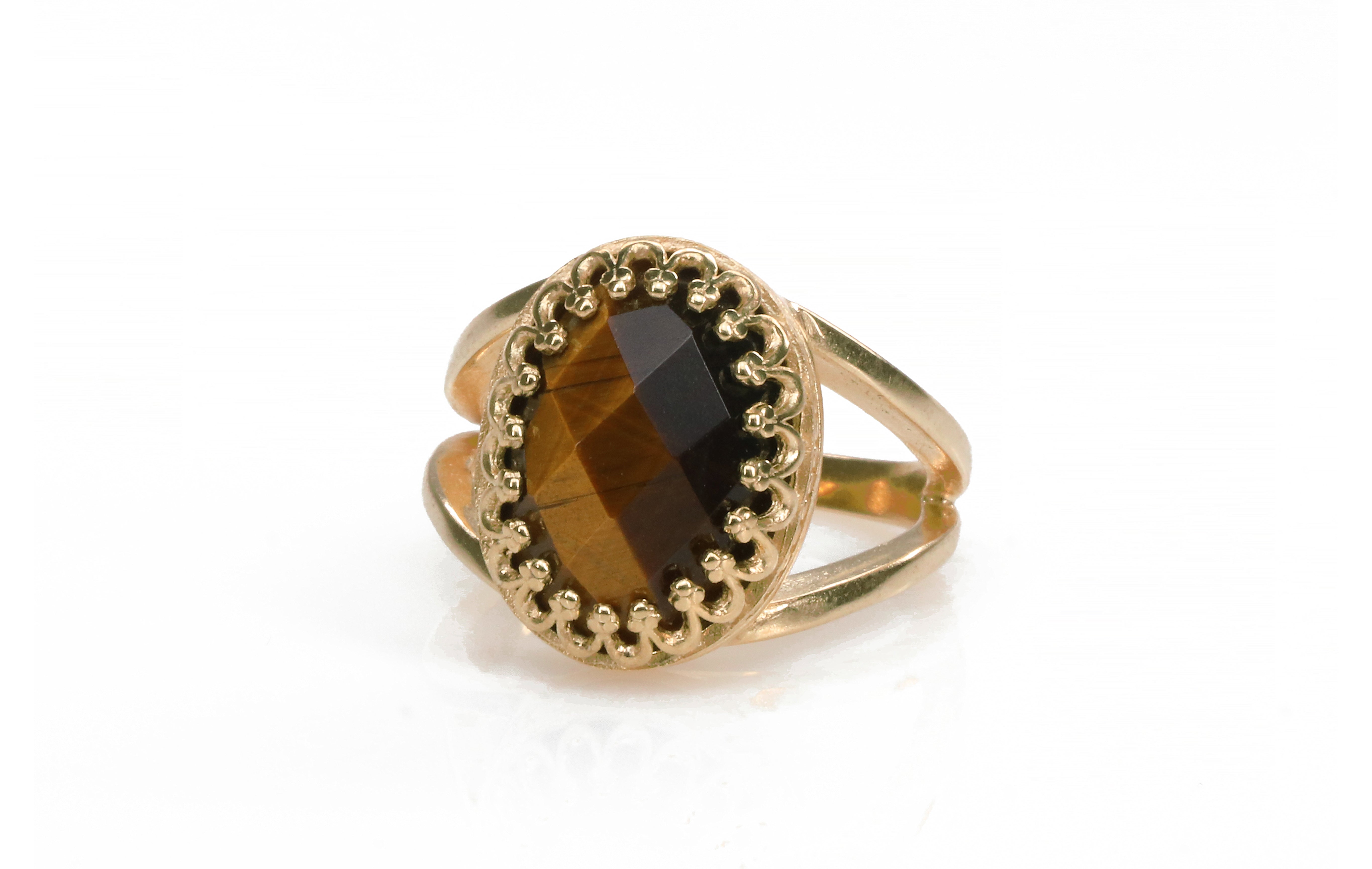 Intricate Oval Tiger Eye Ring in Rose Gold Rings Anemone Jewelry