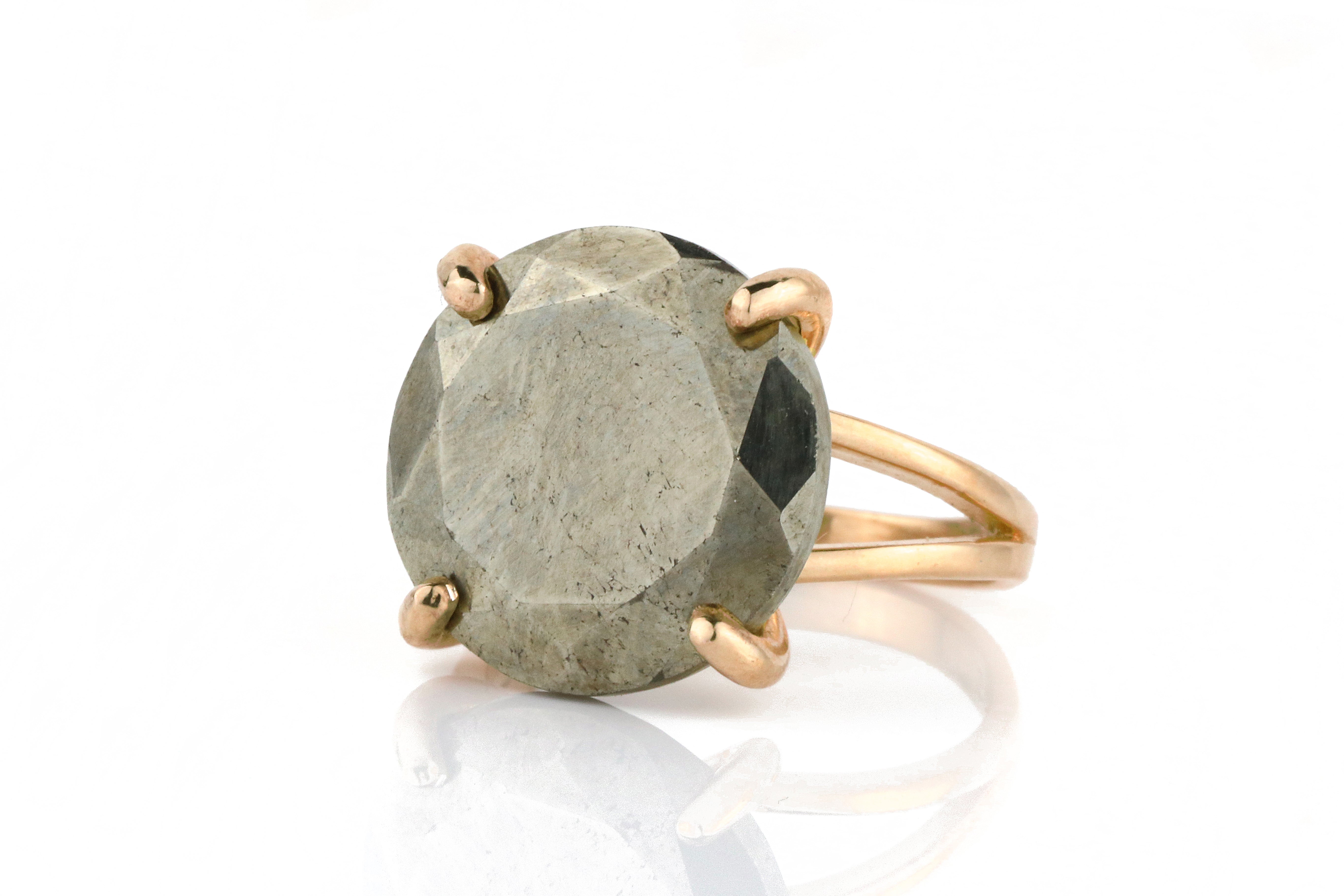 Unique Round Pyrite Stone Ring in Sterling Silver Rings Anemone Jewelry
