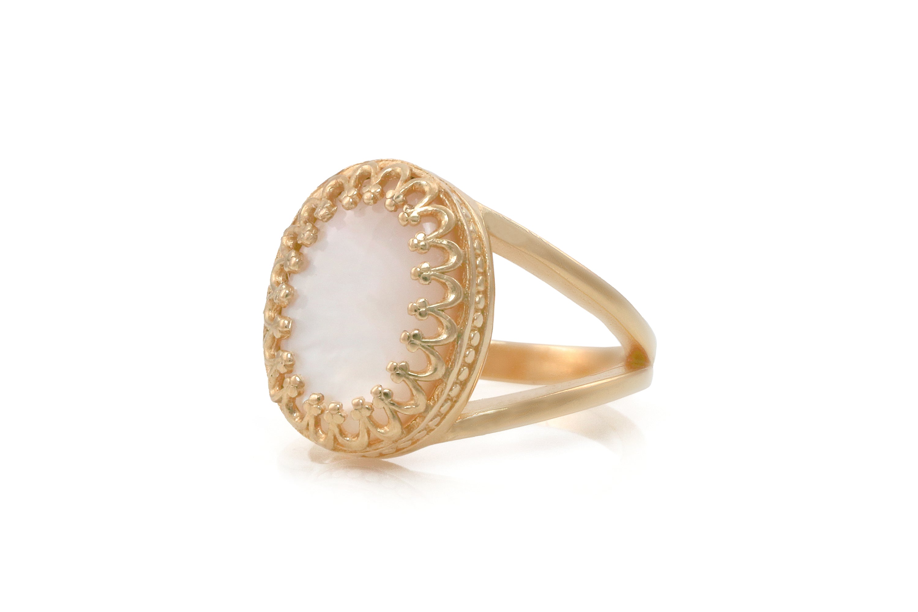 Handmade Oval Mother of Pearl Rose Gold Ring Rings Anemone Jewelry