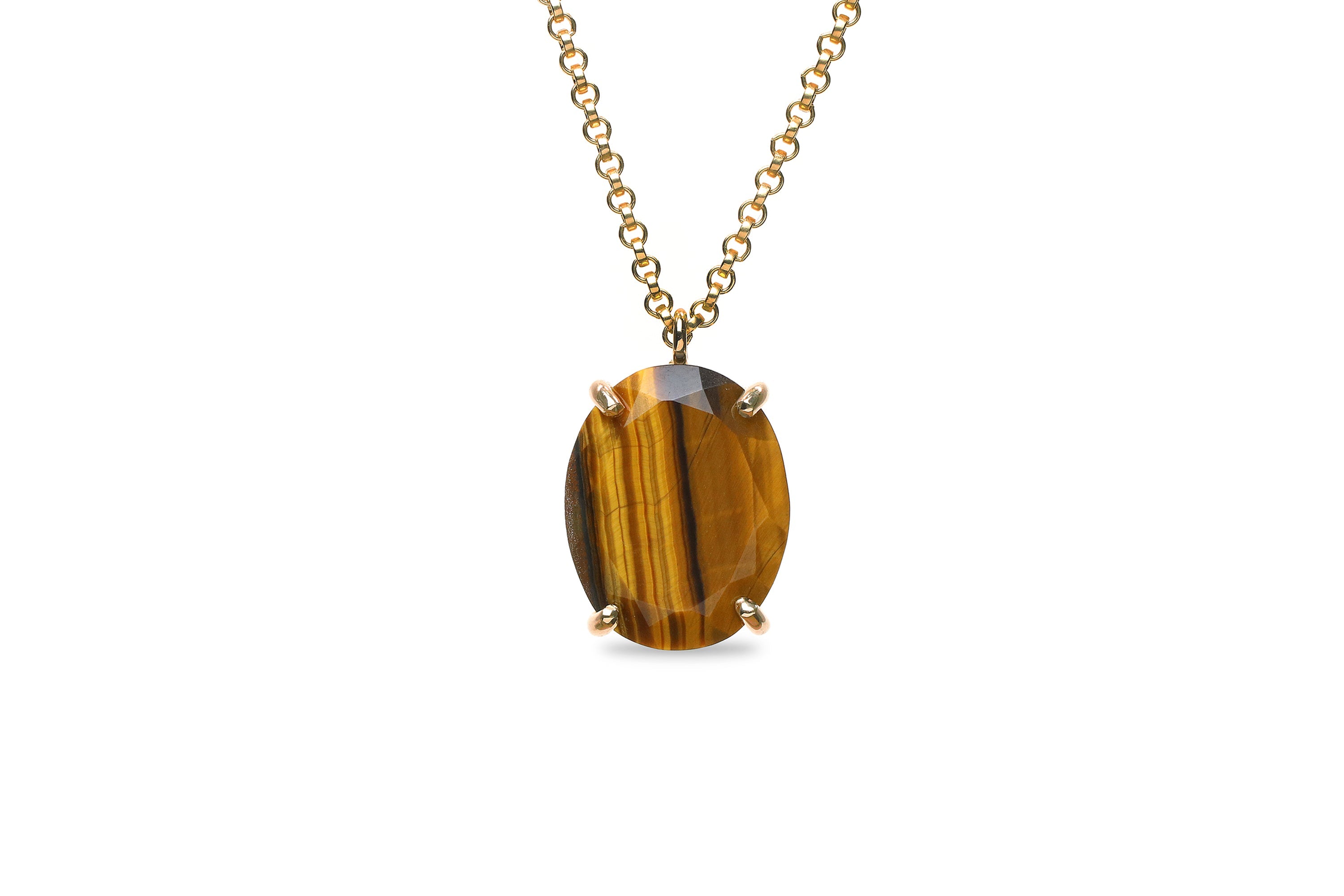 Custom Cut Tiger Eye Silver Necklace necklaces Anemone Jewelry