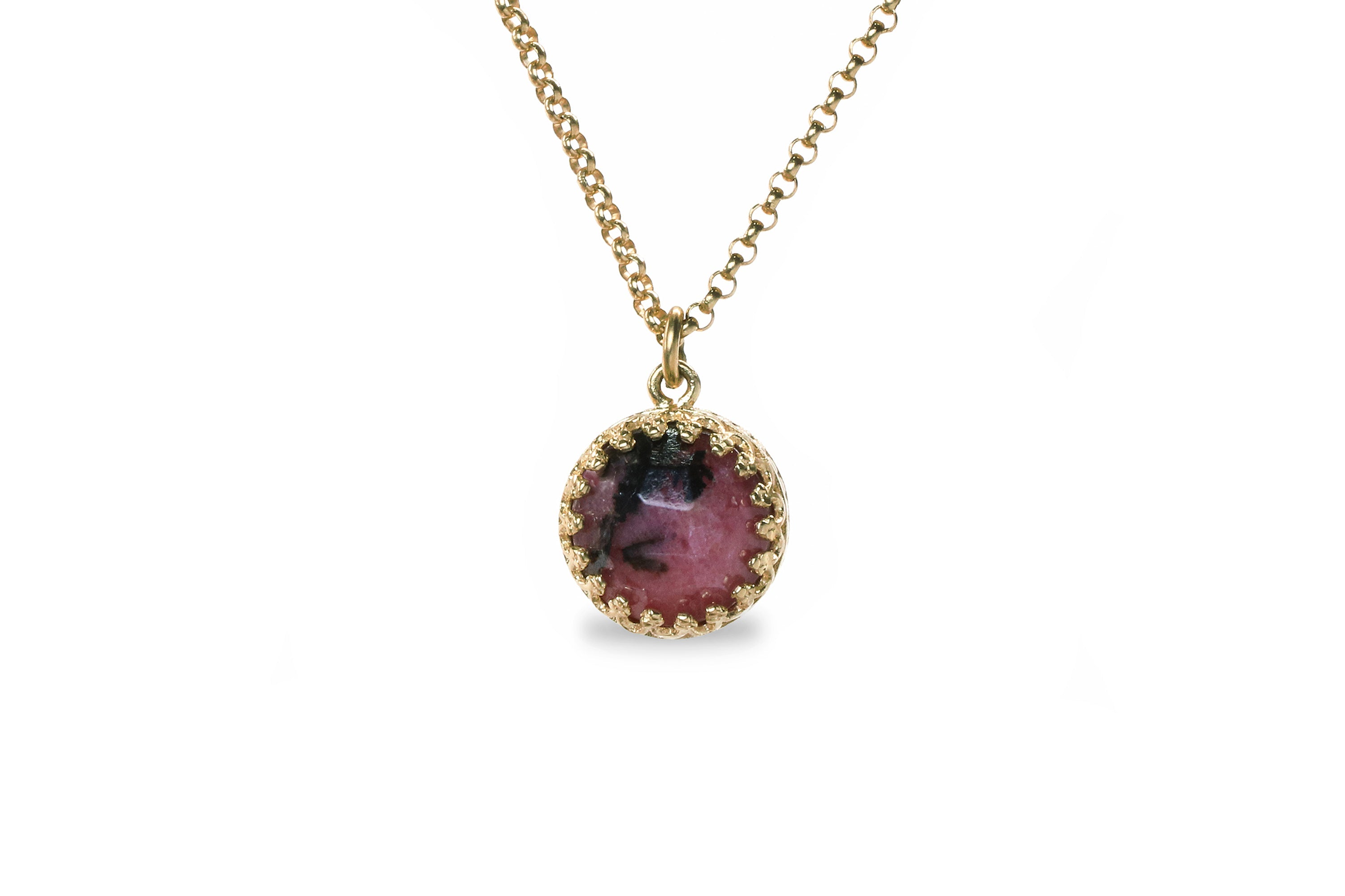10MM Dainty Rhodonite Necklace in Gold necklaces Anemone Jewelry