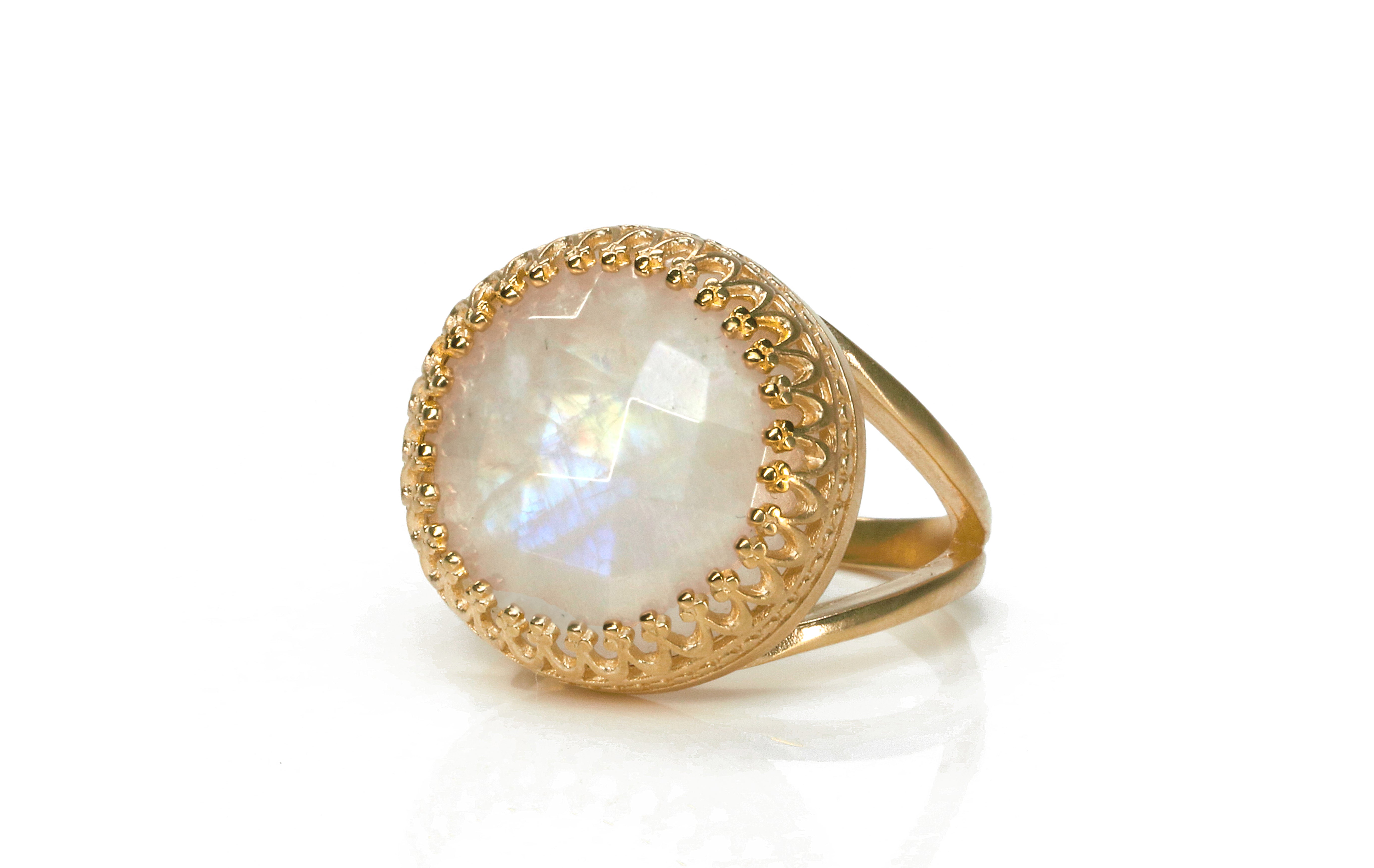 Statement Rose Gold Ring with Moonstone Gemstone Rings Anemone Jewelry