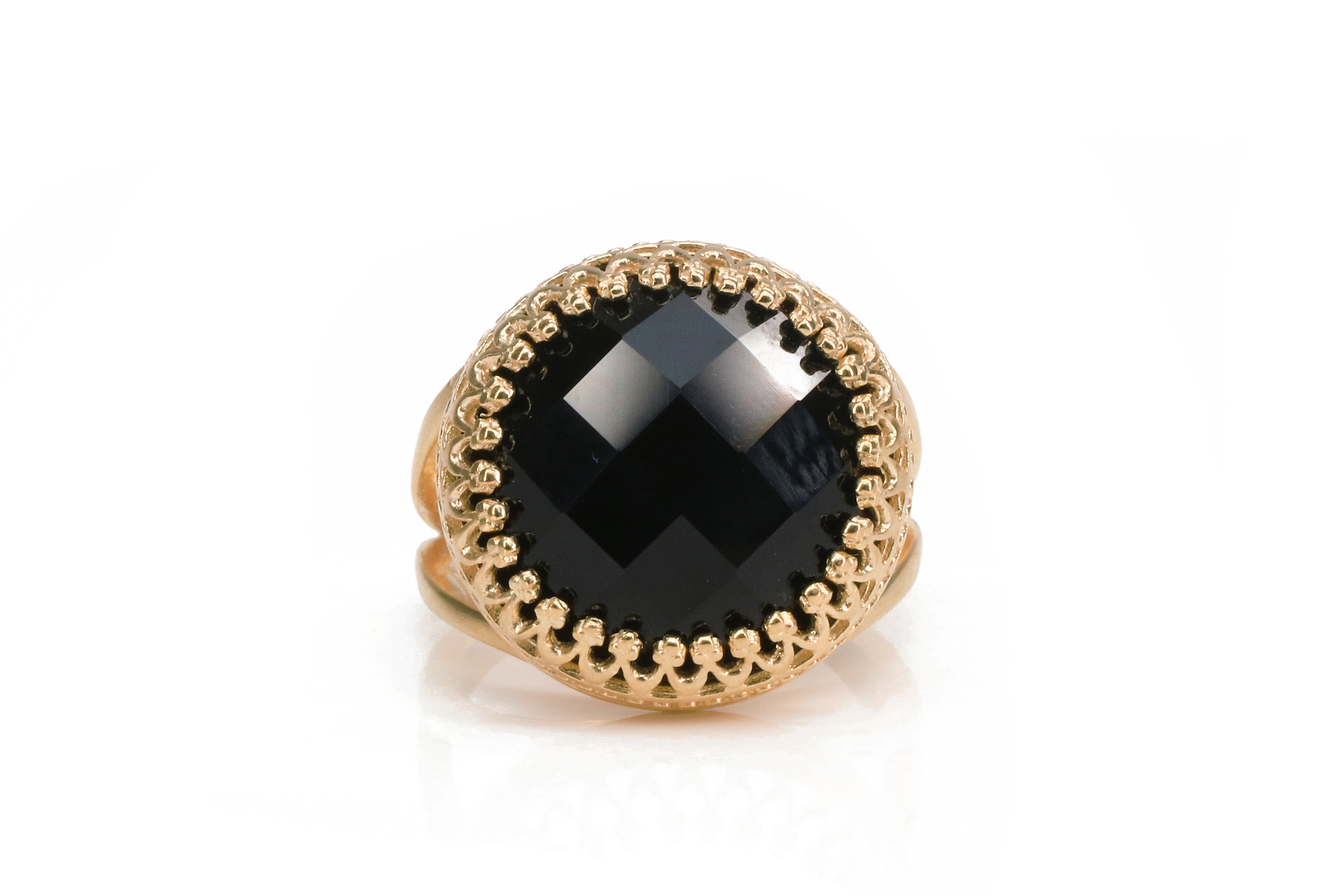 Round Black Onyx in 14k Rose Gold Ring Rings Anemone Jewelry