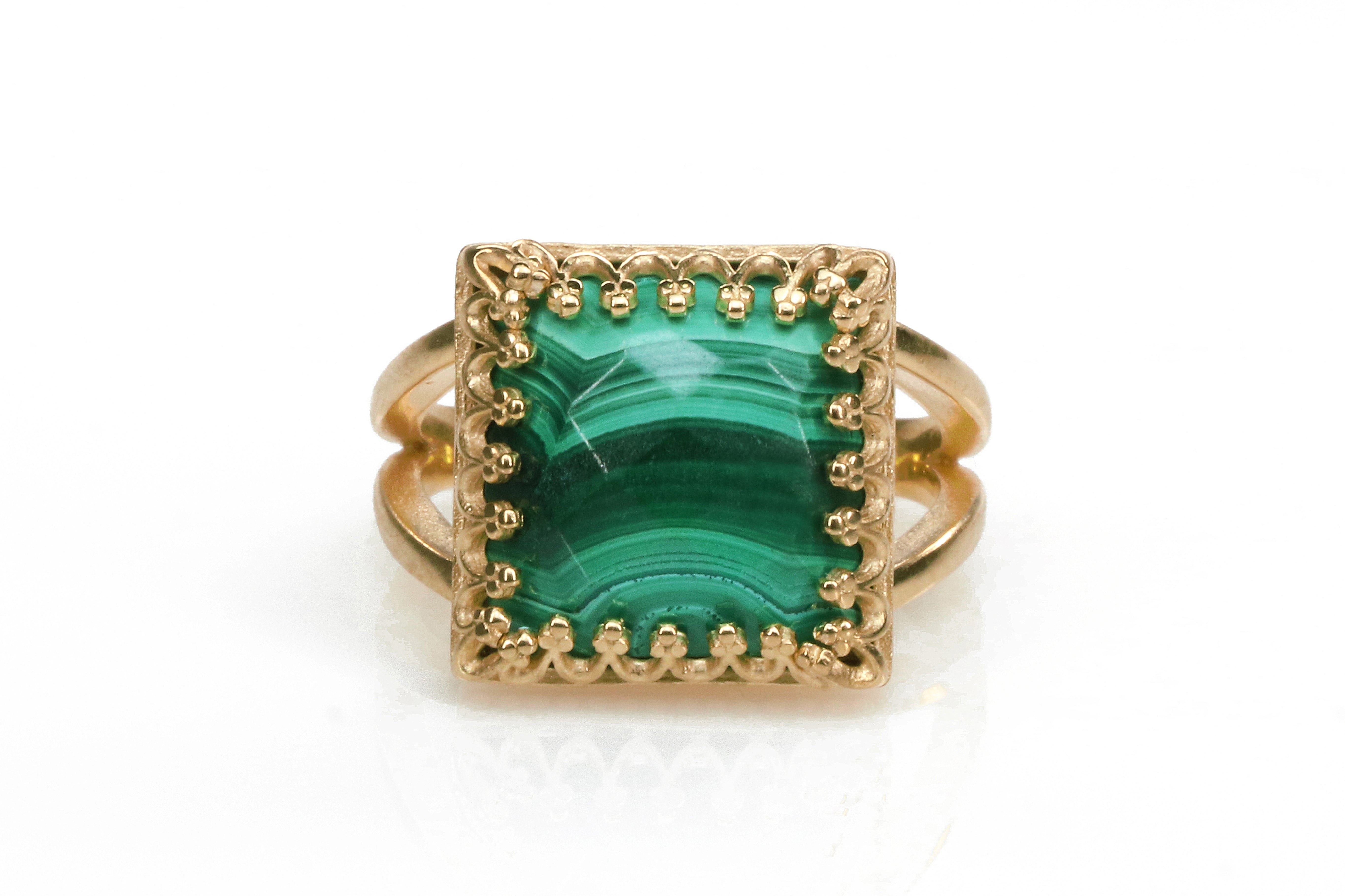Handmade 14k Rose Gold Malachite Stone Ring Rings Anemone Jewelry
