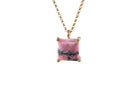 Square Rhodonite Pendant Necklace in Gold necklaces Anemone Unique