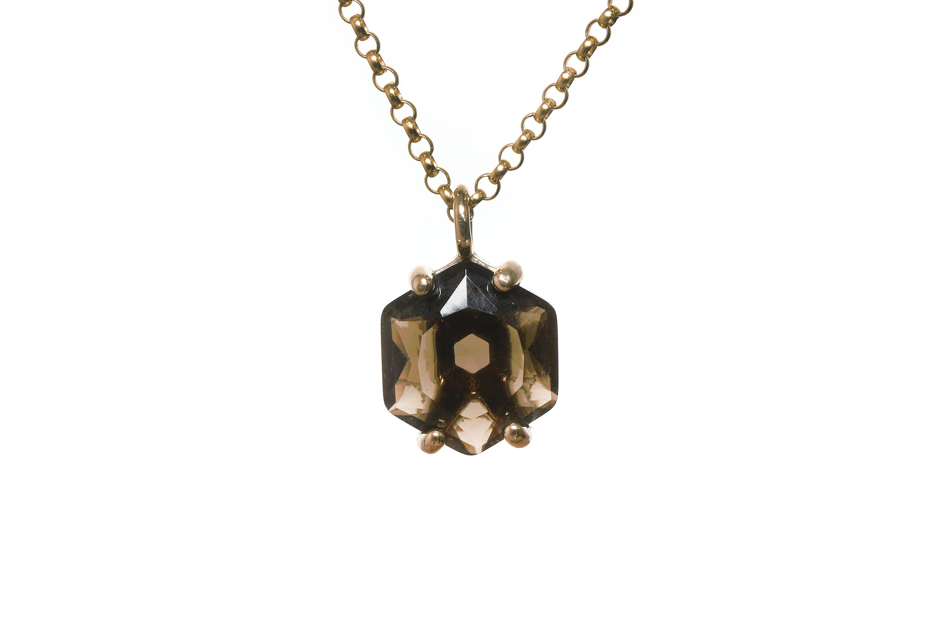 Hexagon Smoky Quartz Gold Necklace necklaces Anemone Unique