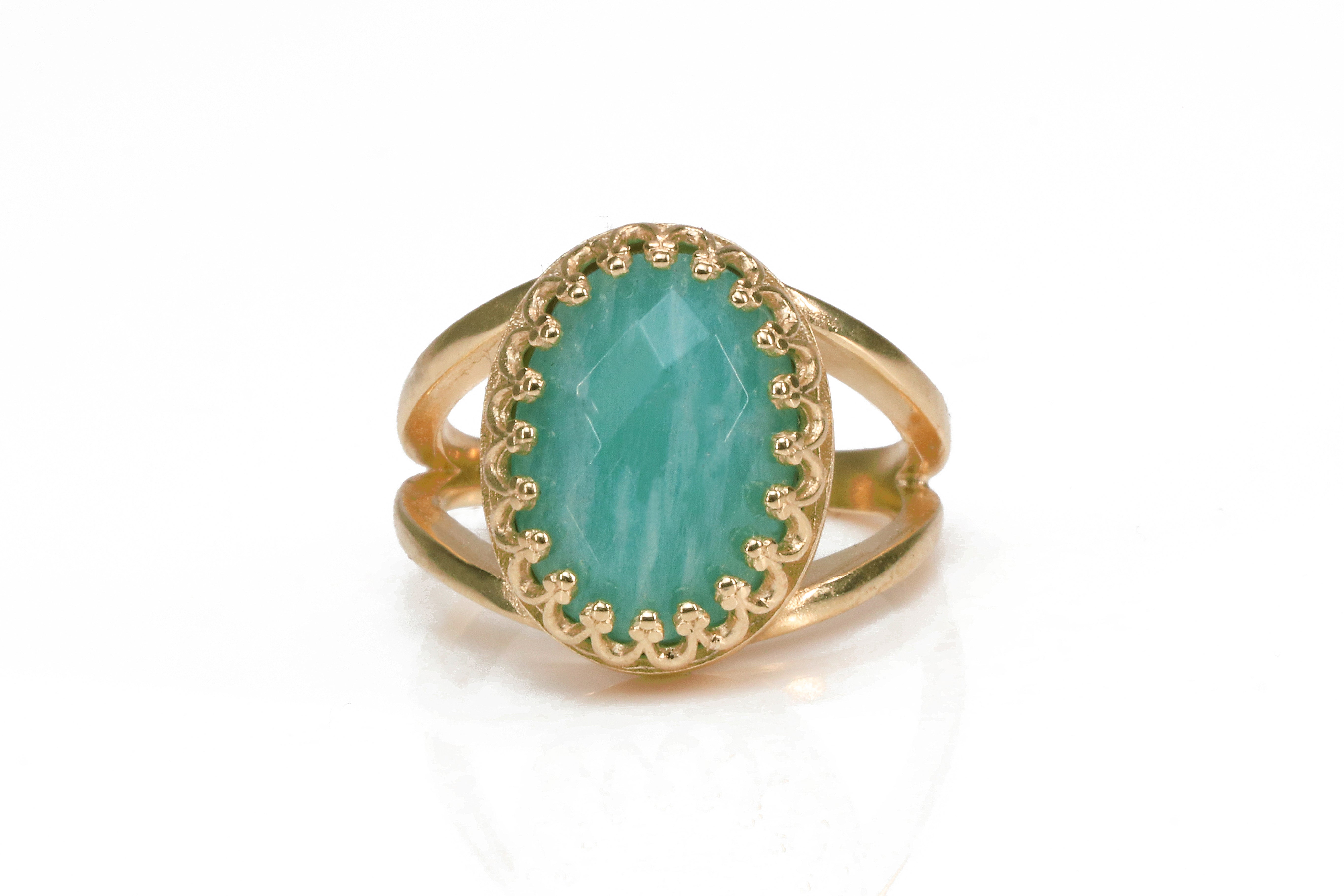 Statement Amazonite Ring in Rose Gold Rings Anemone Jewelry