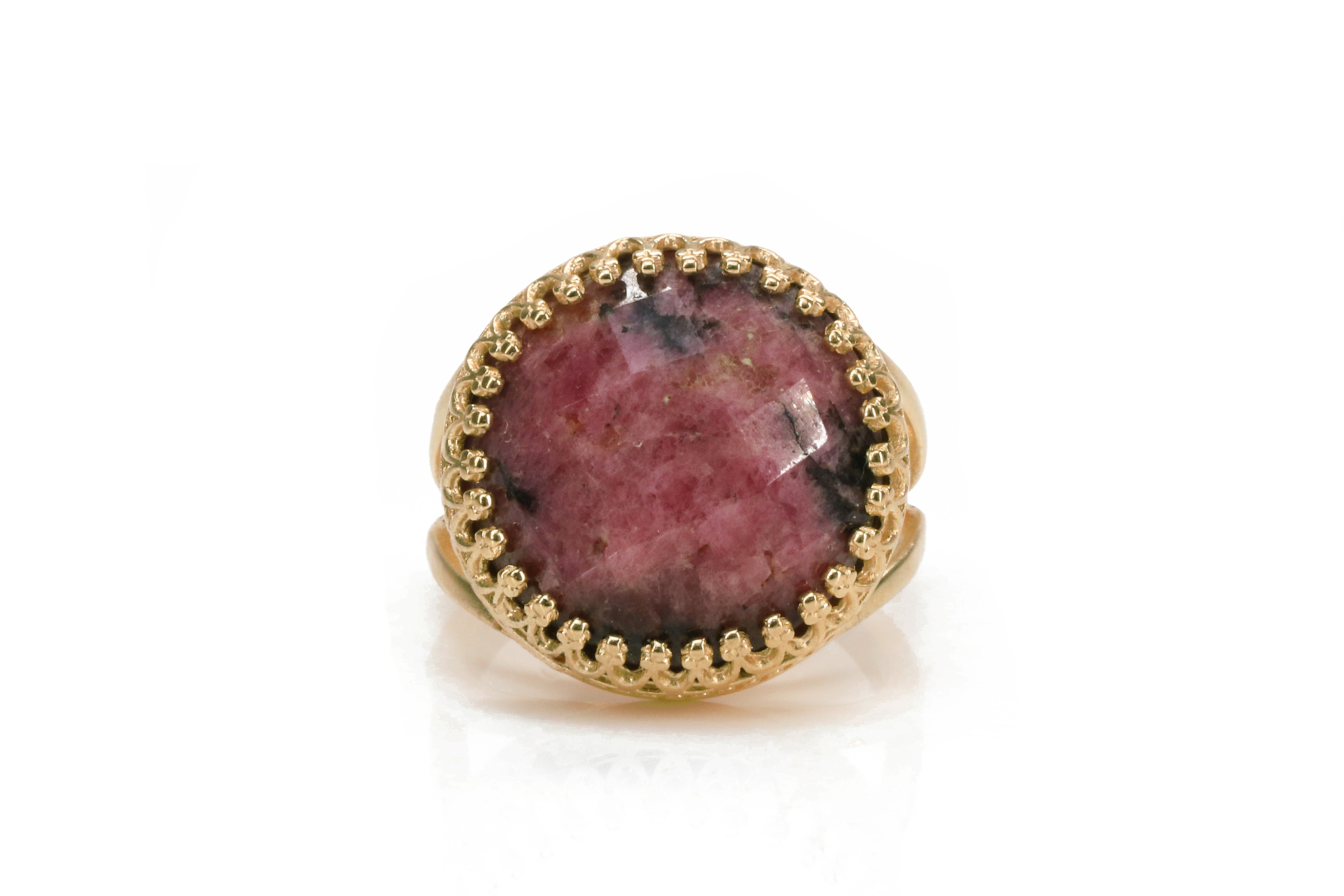 Fine Rhodonite Ring with 14K Rose Gold-filled Band Rings Anemone Jewelry