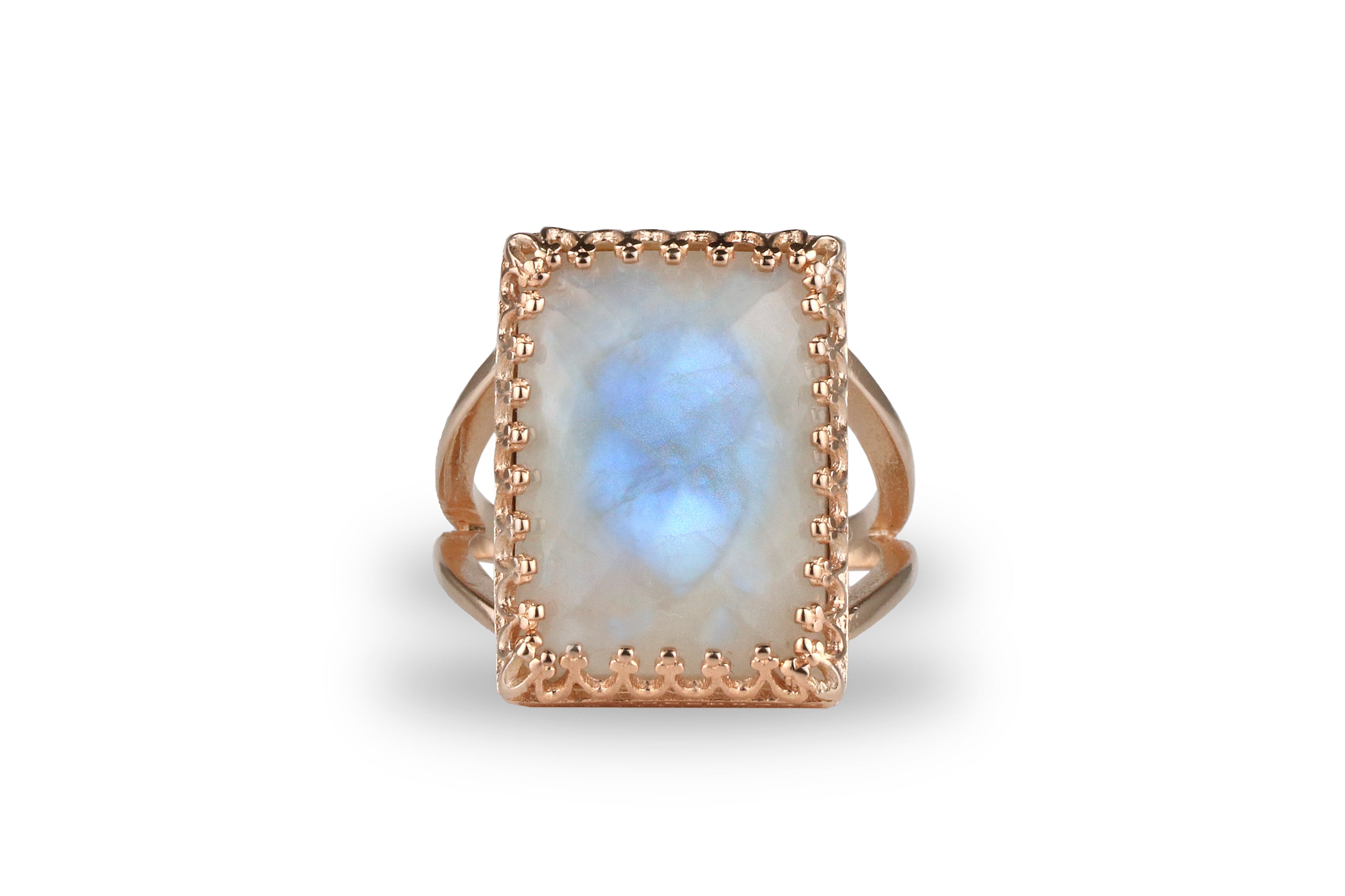 Intricate Moonstone Ring in Rose Gold Rings Anemone Jewelry