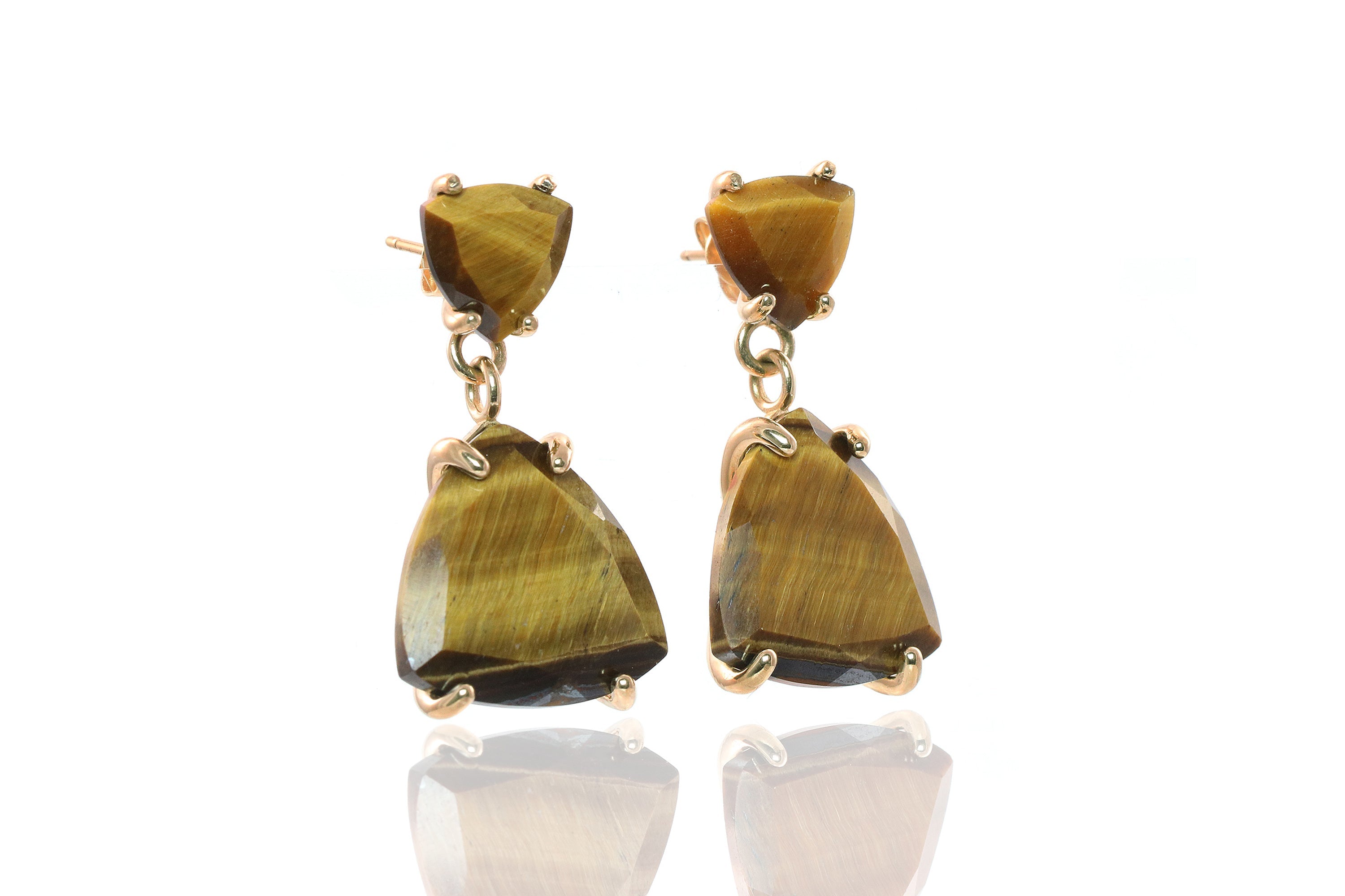 Unique Tiger Eye Statement Gold Earrings Earrings Anemone Jewelry