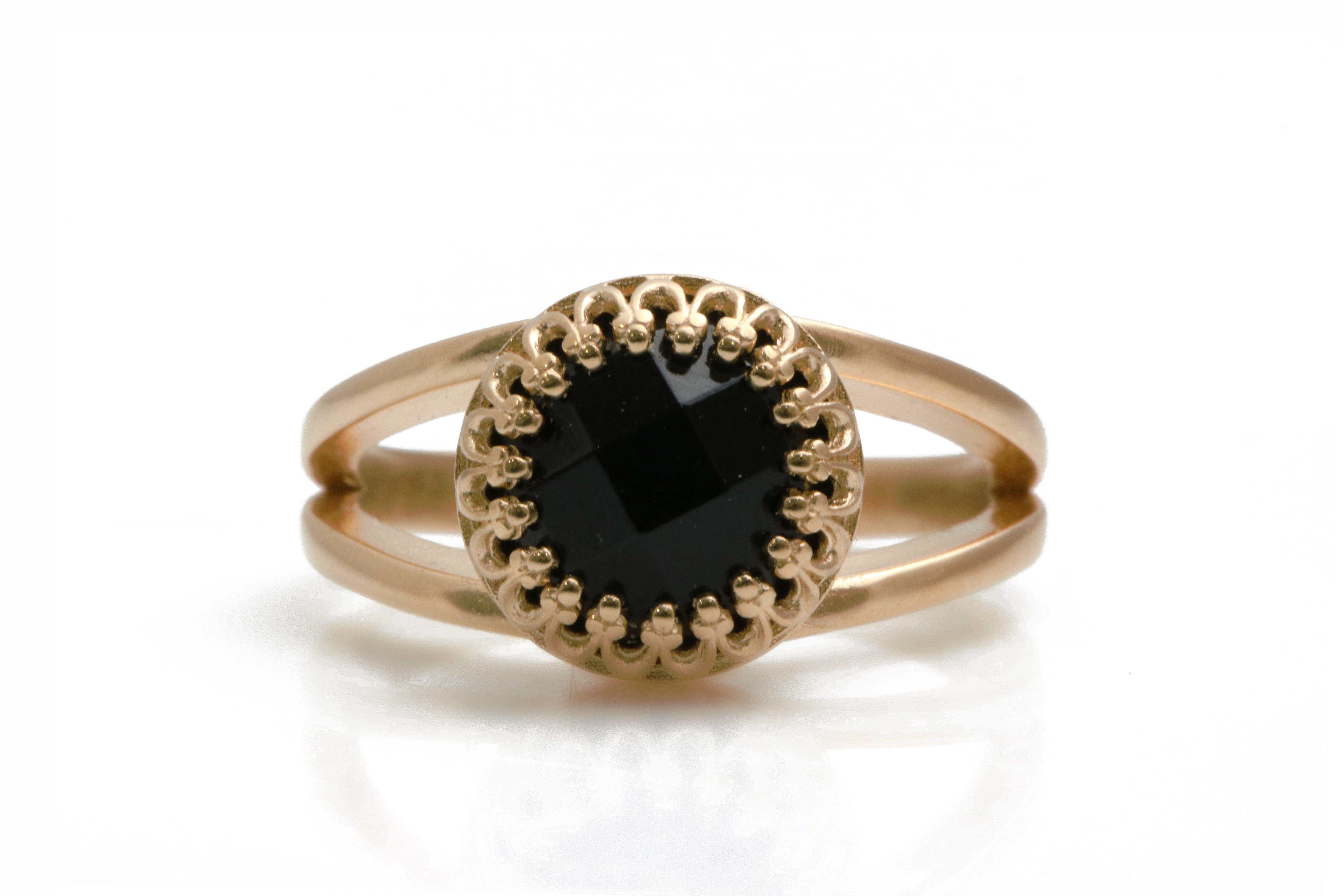 Intricate Onyx Rose Gold Ring Rings Anemone Jewelry