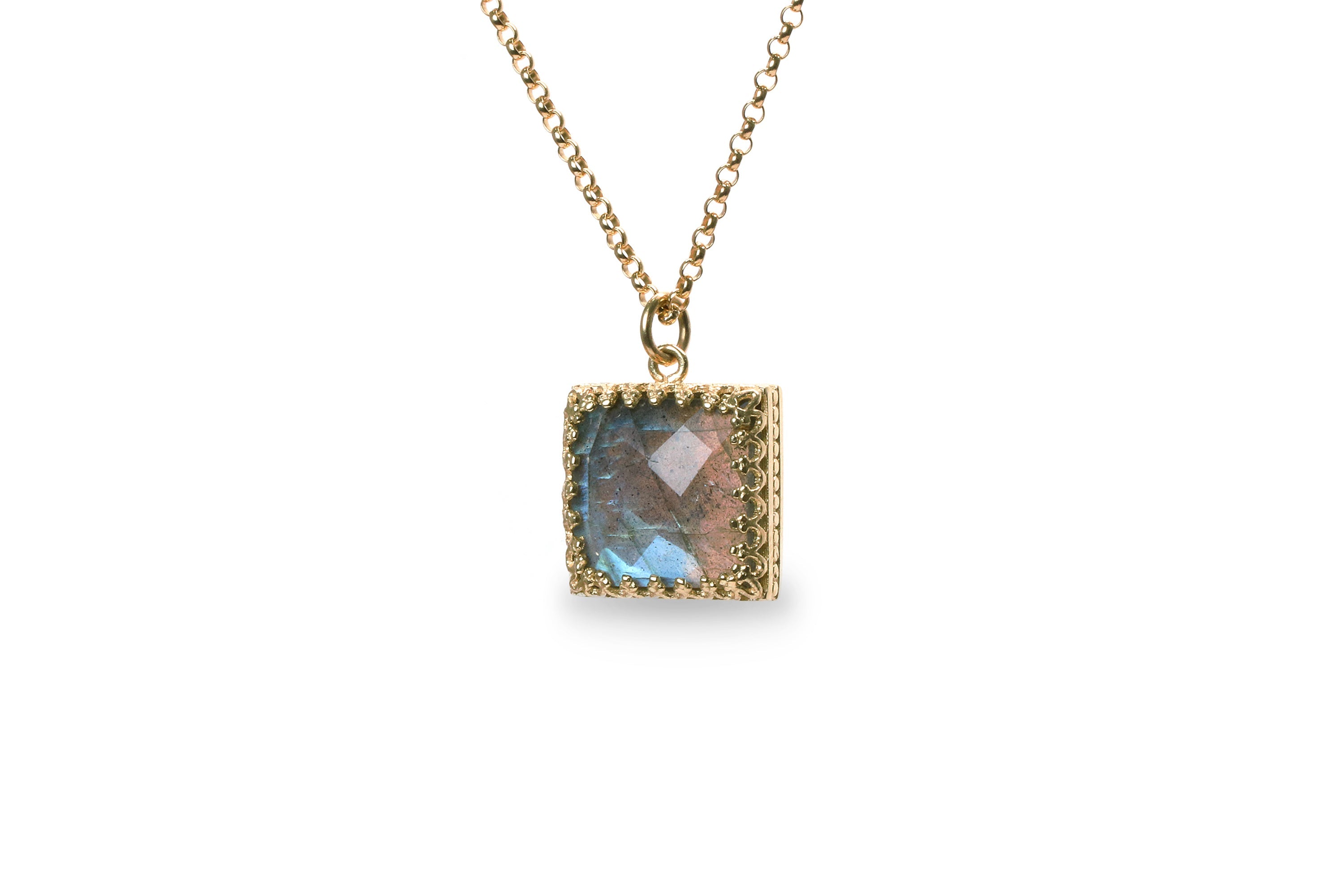 Square Labradorite Pendant Gold Necklace necklaces Anemone Jewelry