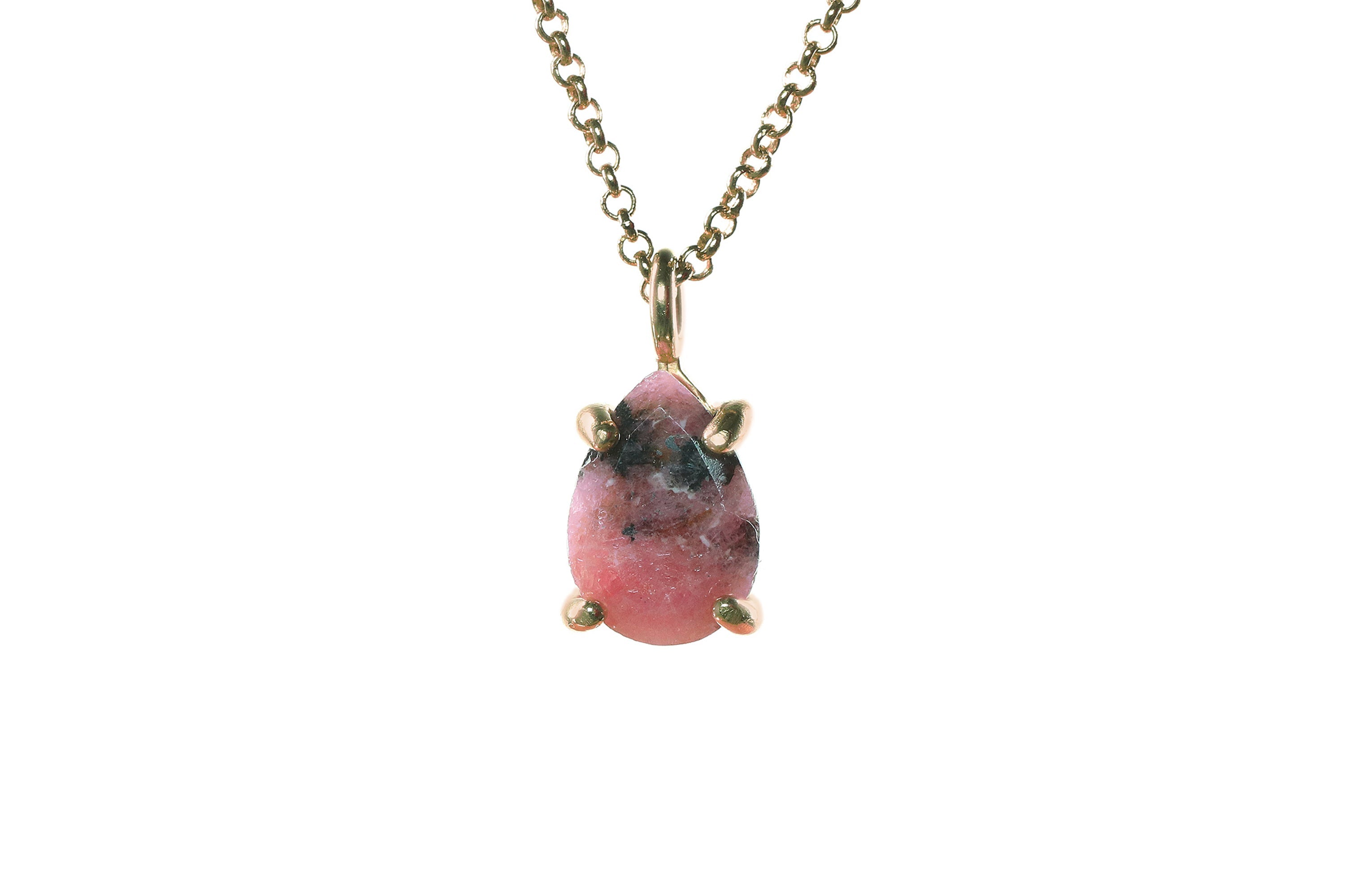 Pear Pink Rhodonite Gold Necklace necklaces Anemone Unique