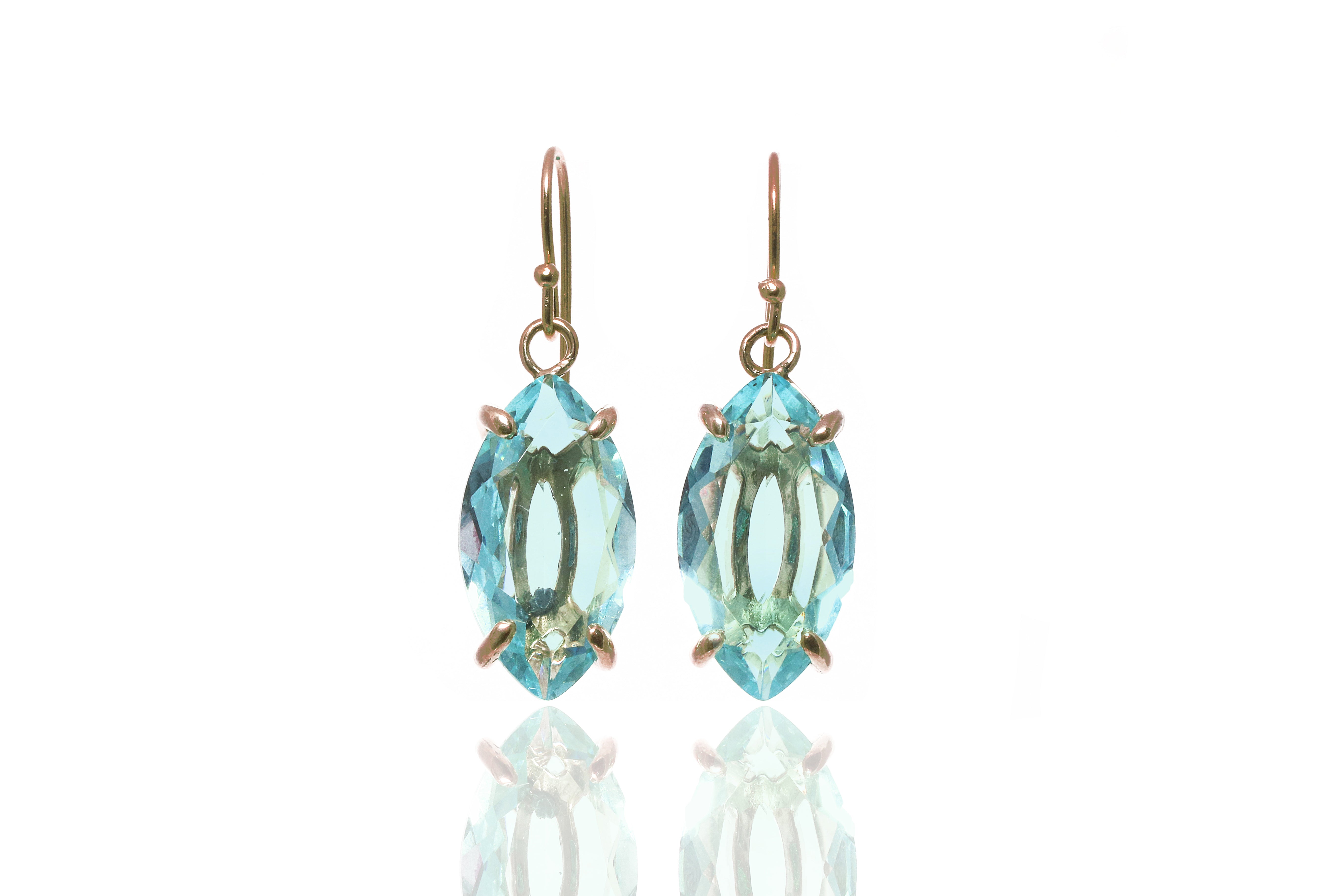 Large Gold Marquise Blue Topaz Earrings Earrings Anemone Jewelry