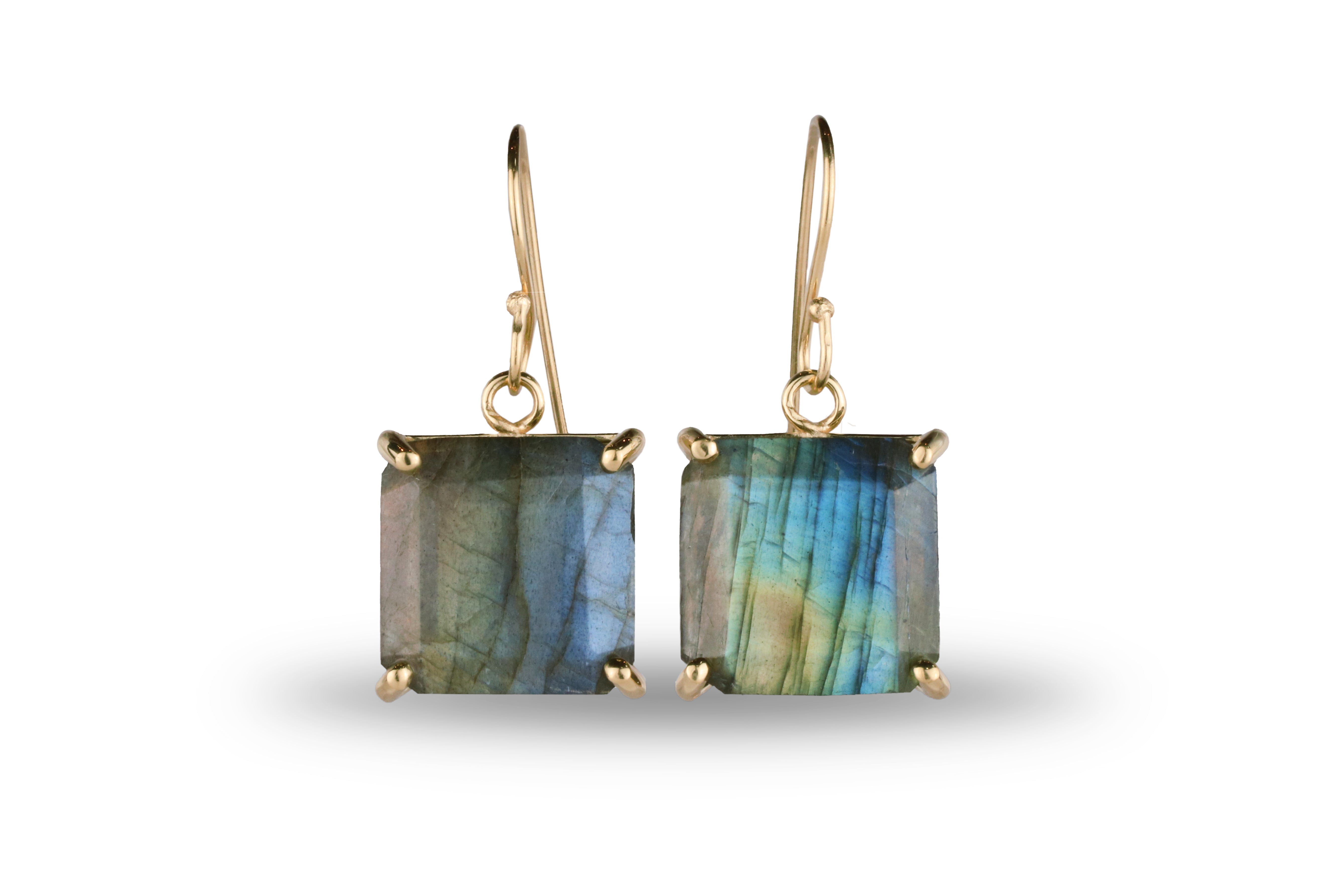 Square Stone Labradorite Gold Earrings Earrings Anemone Jewelry