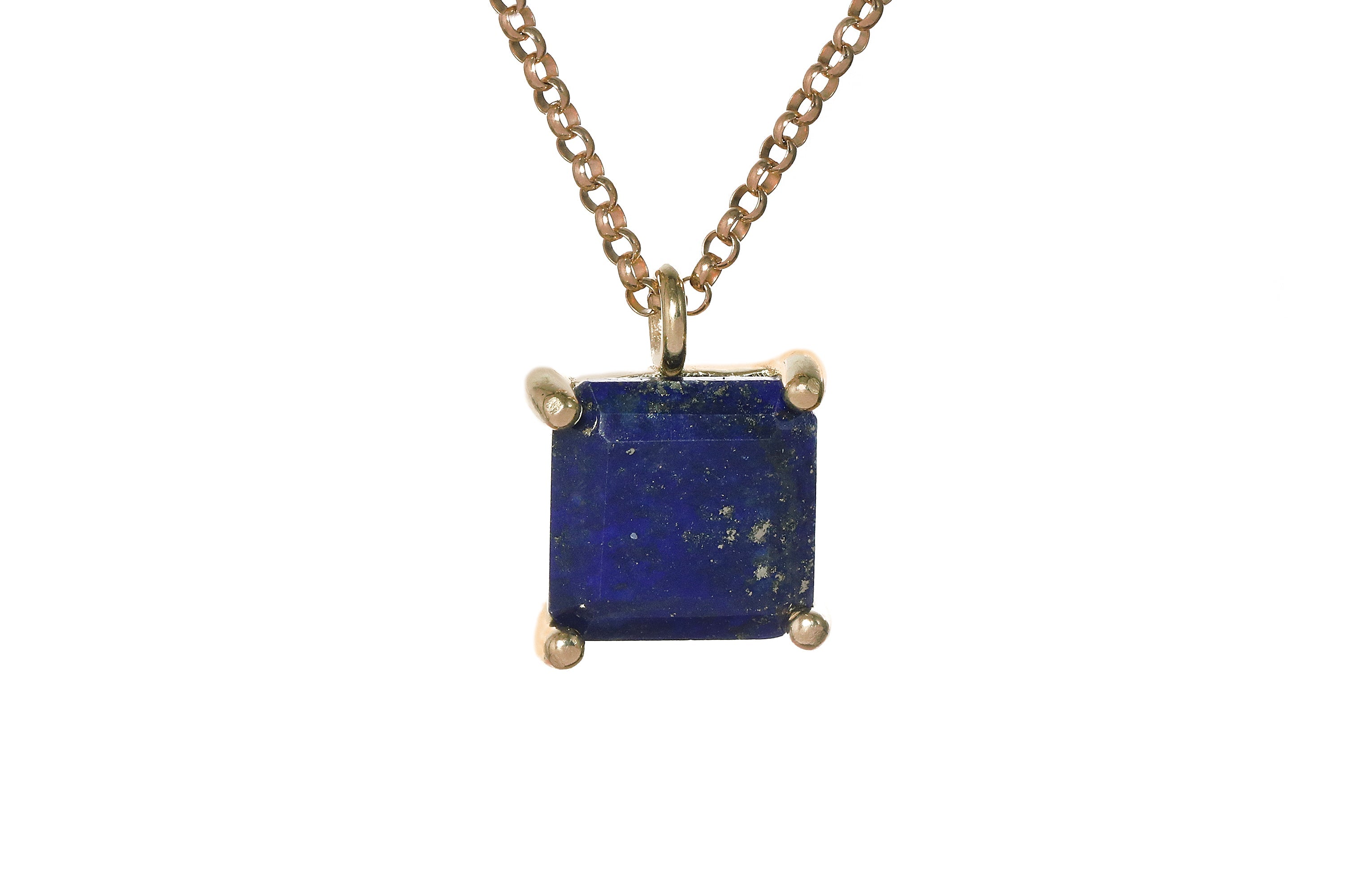 Lapis Lazuli Square Stone Gold Necklace necklaces Anemone Unique