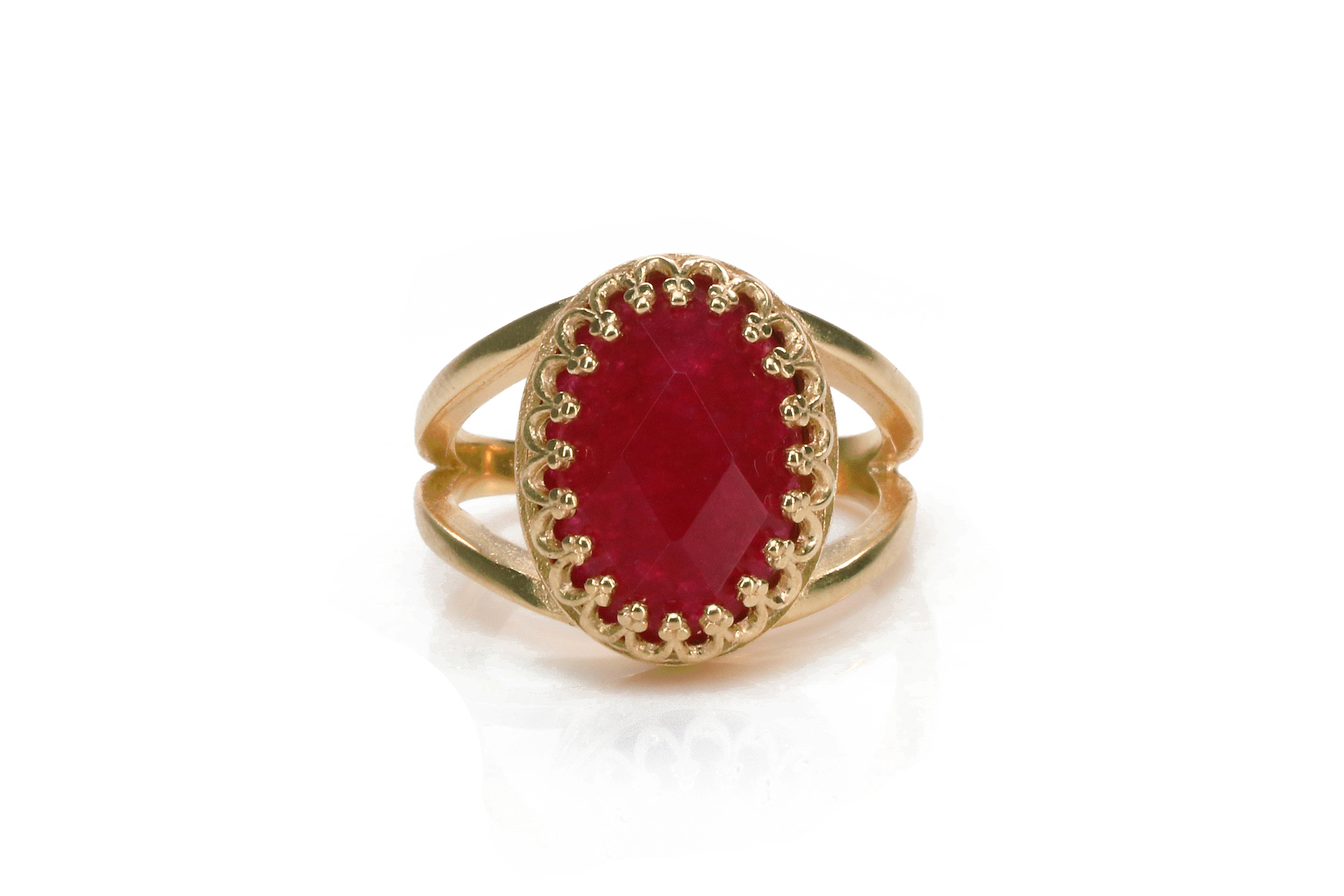 Intricate Oval Red Jade Ring Rings Anemone Jewelry