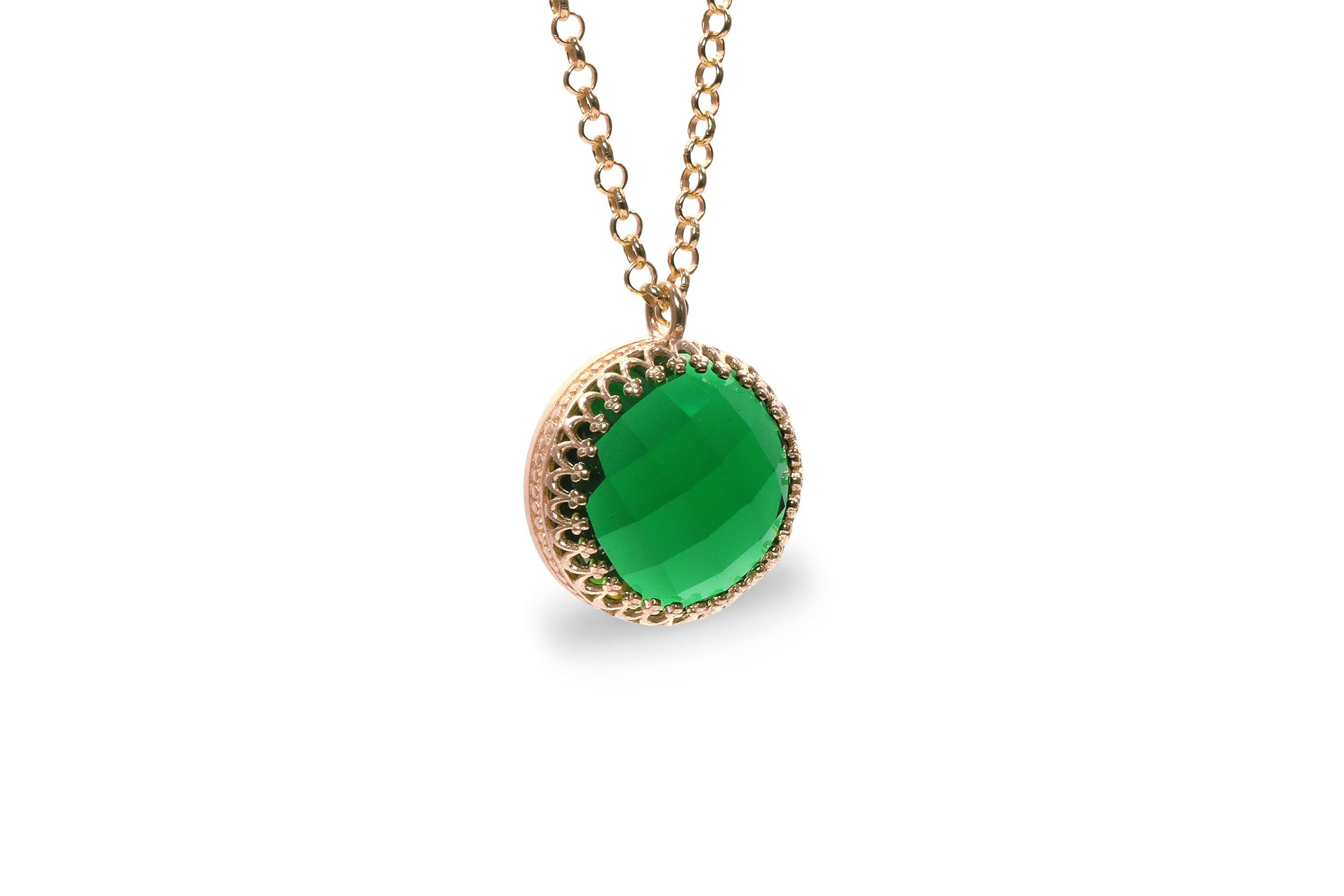 Classy Round Emerald Pendant Gold Necklace necklaces Anemone Jewelry
