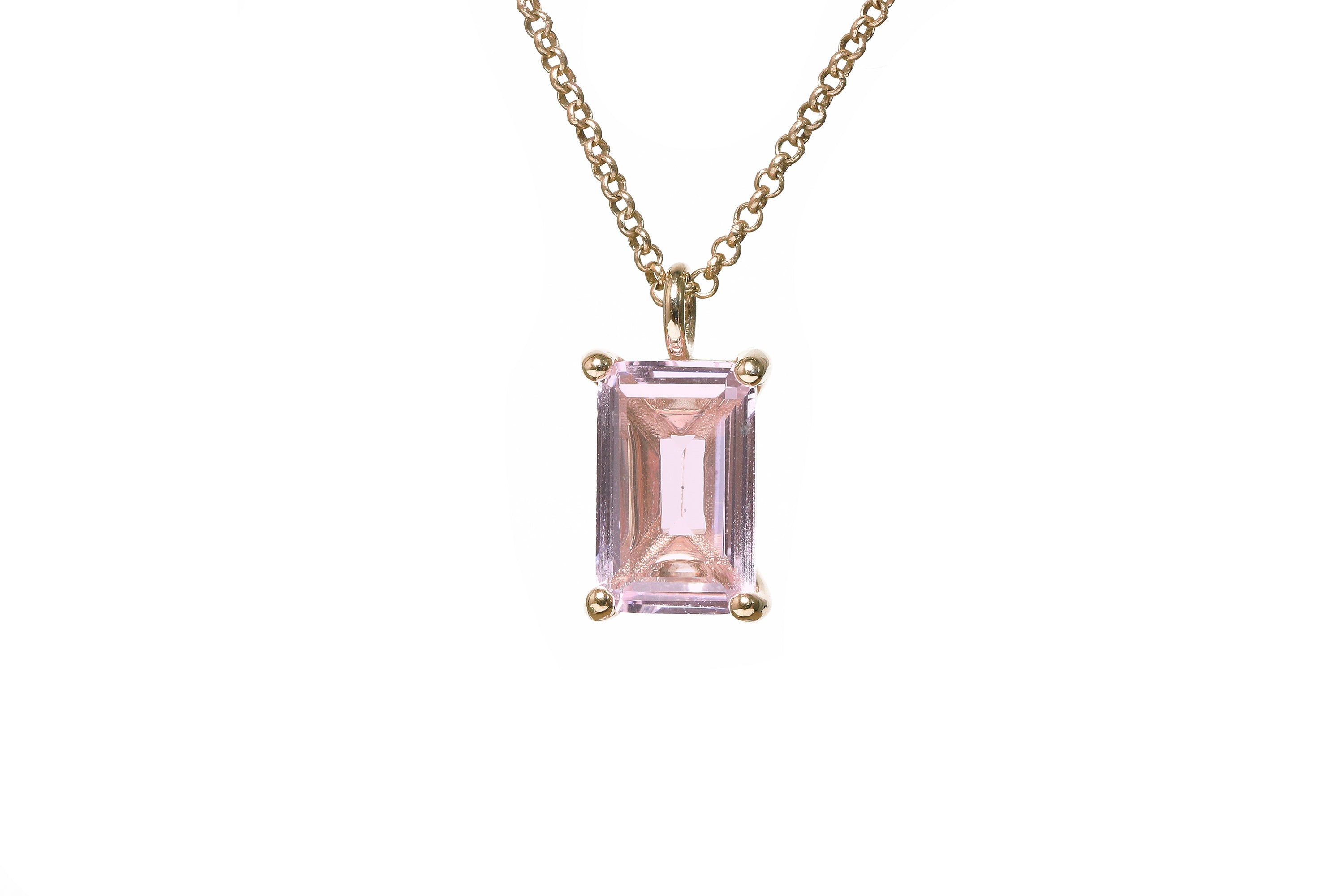 Rectangle Rose Quartz Necklace in Gold necklaces Anemone Unique