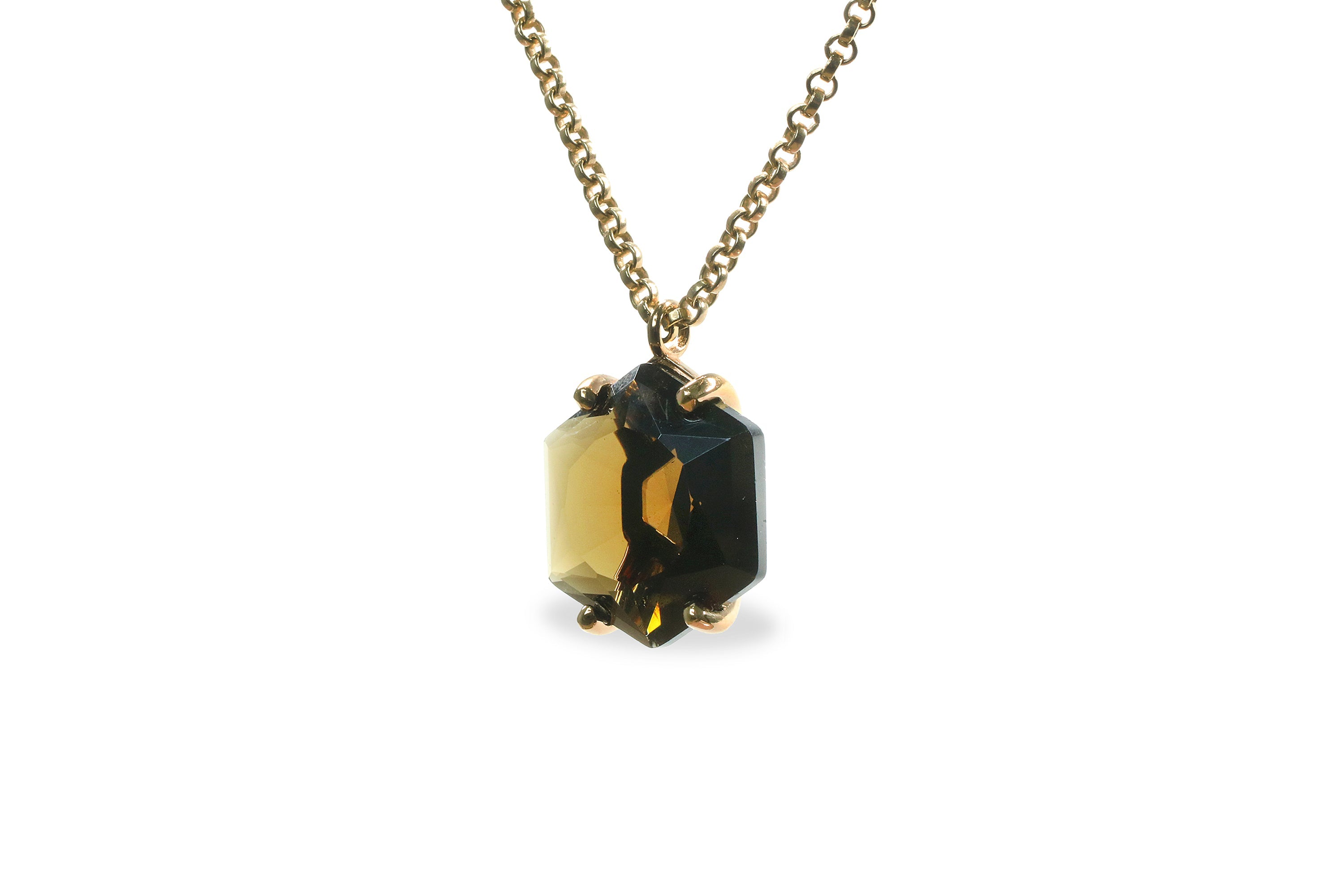 16mm Hexagon Smoky Quartz Silver Necklace necklaces Anemone Jewelry