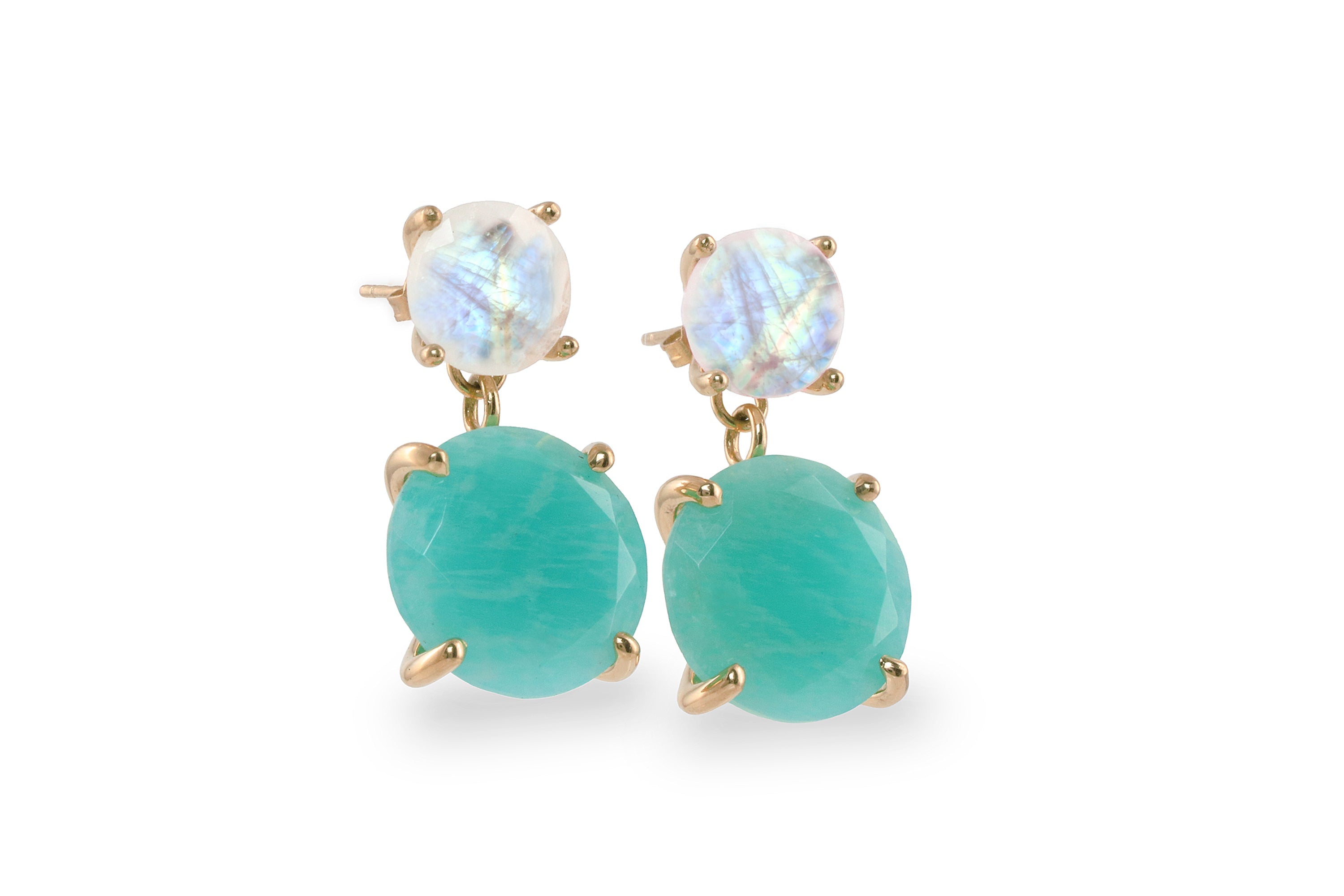 Semiprecious Amazonite and Moonstone Earrings in Gold Earrings Anemone Jewelry