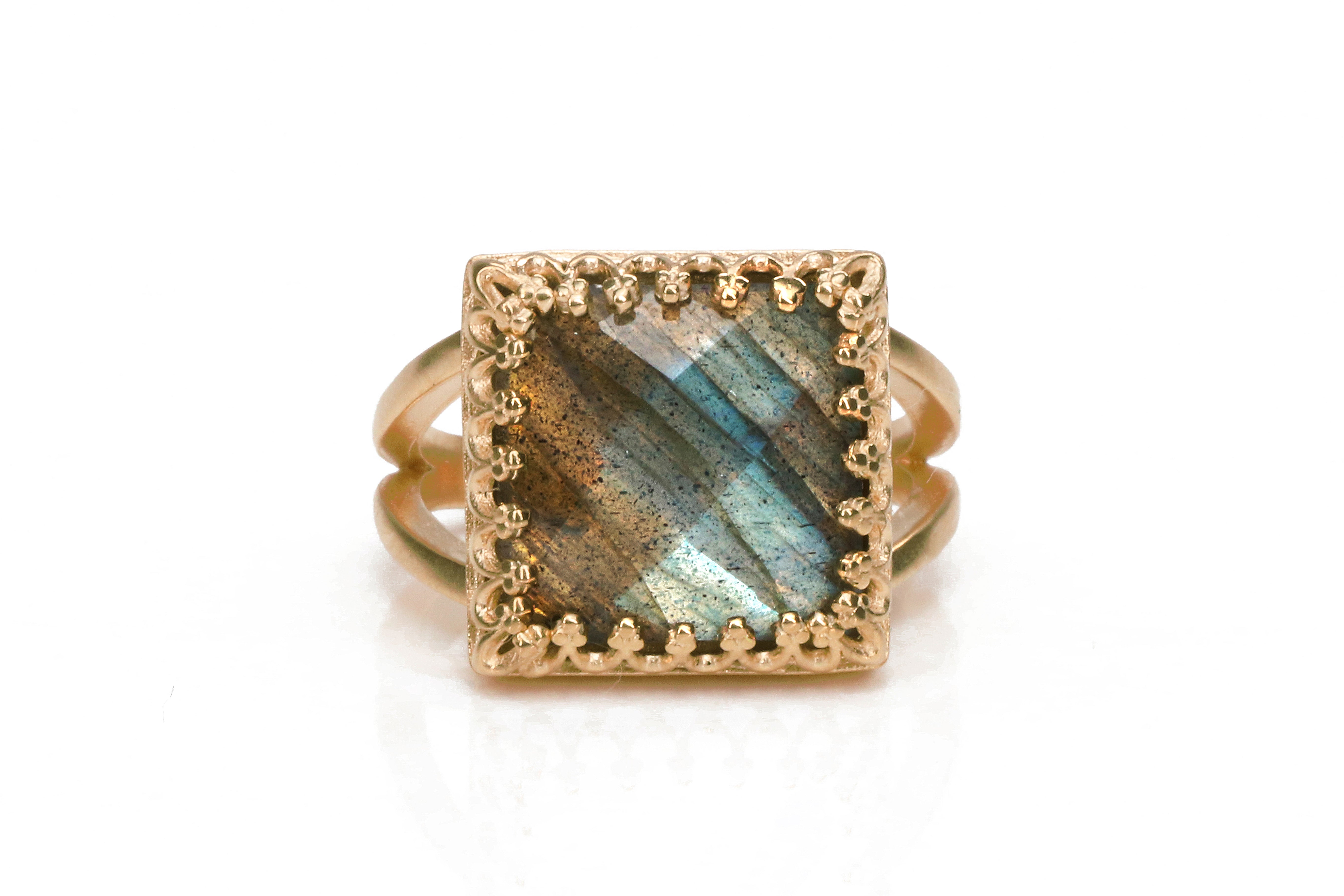 Labradorite Ring with 14k Rose Gold-filled Band Rings Anemone Jewelry