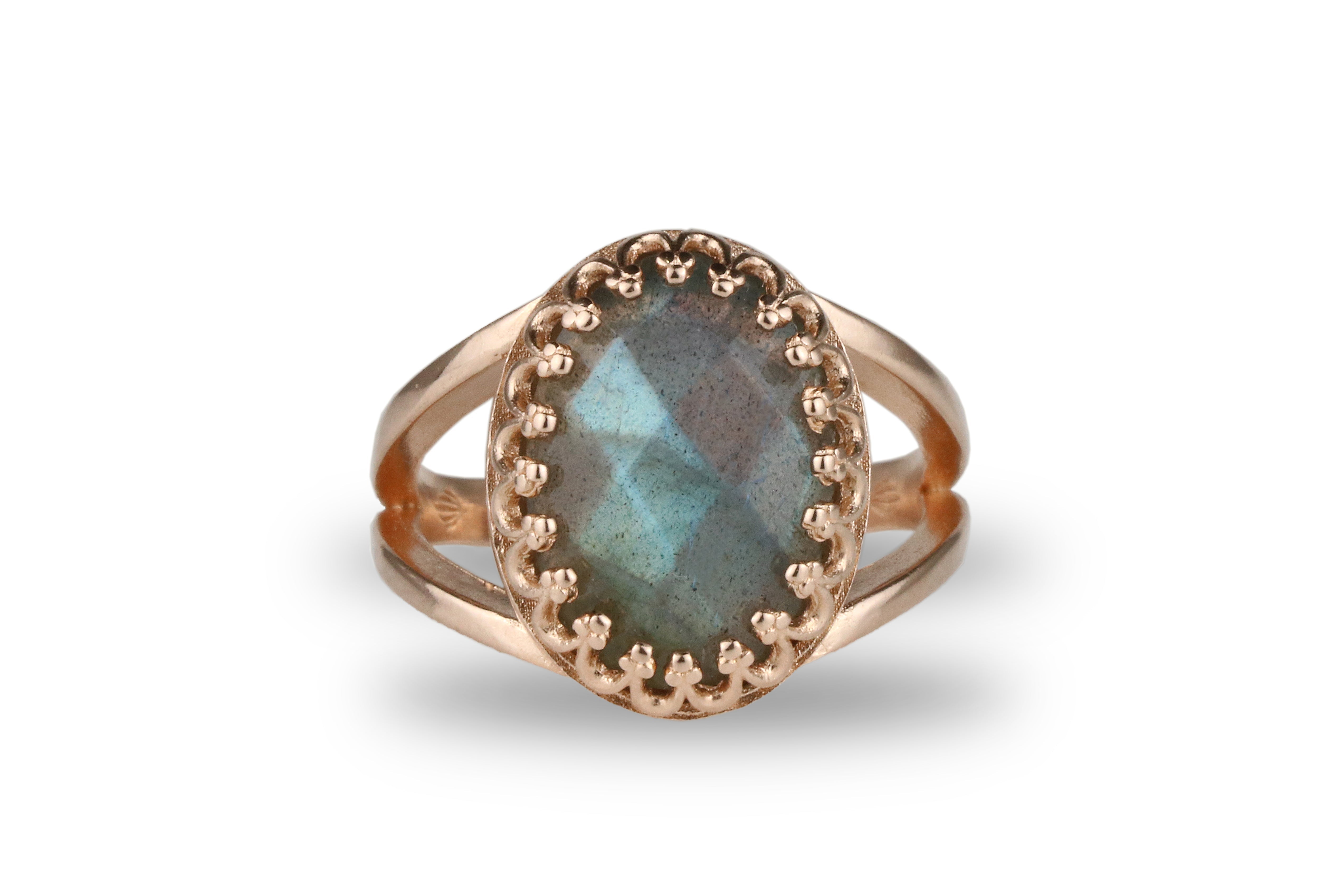Labradorite Ring with 14k Rose Gold-filled Double Band Rings Anemone Jewelry