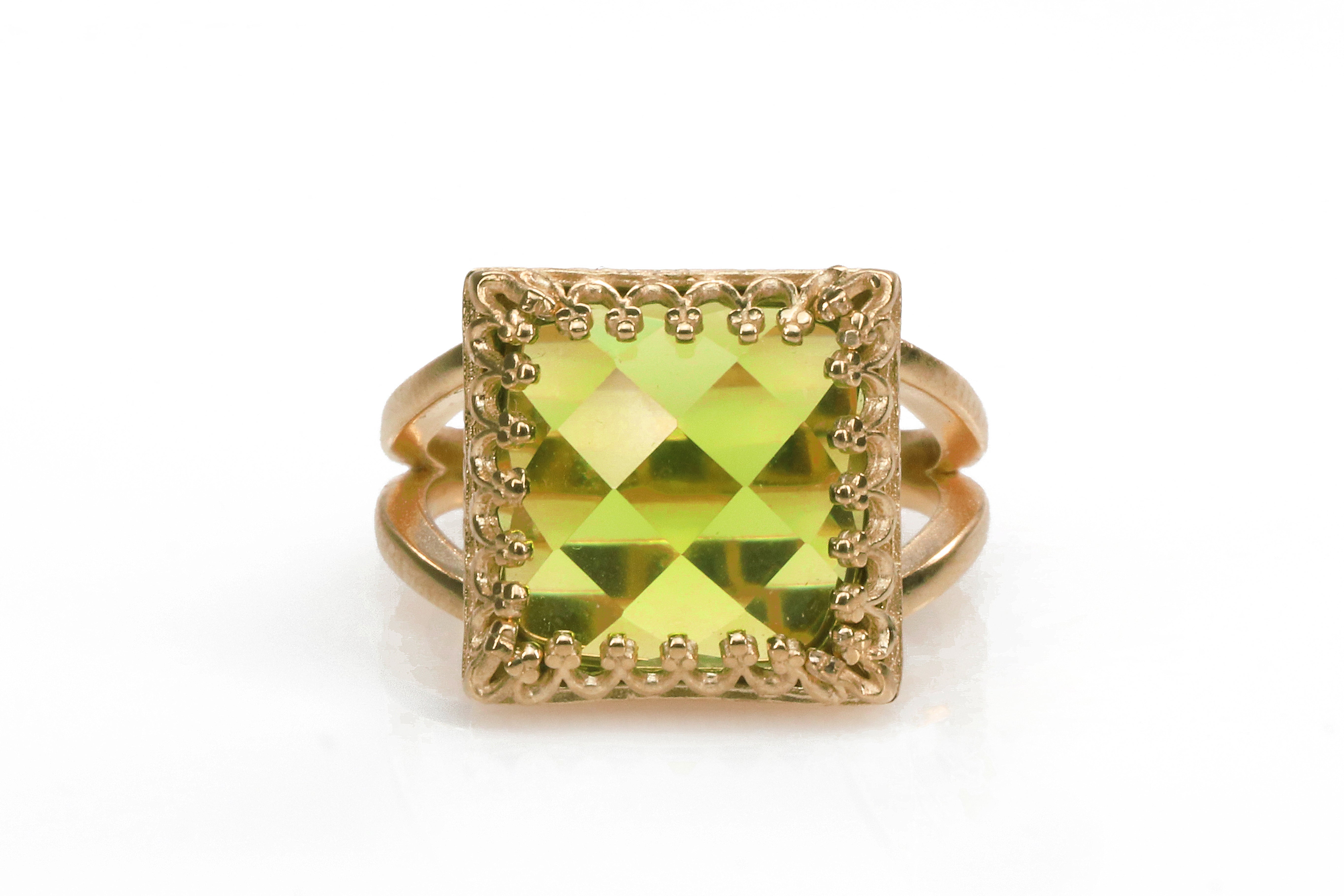 Dainty Peridot Ring in 14k Rose Gold-filled Band Rings Anemone Jewelry