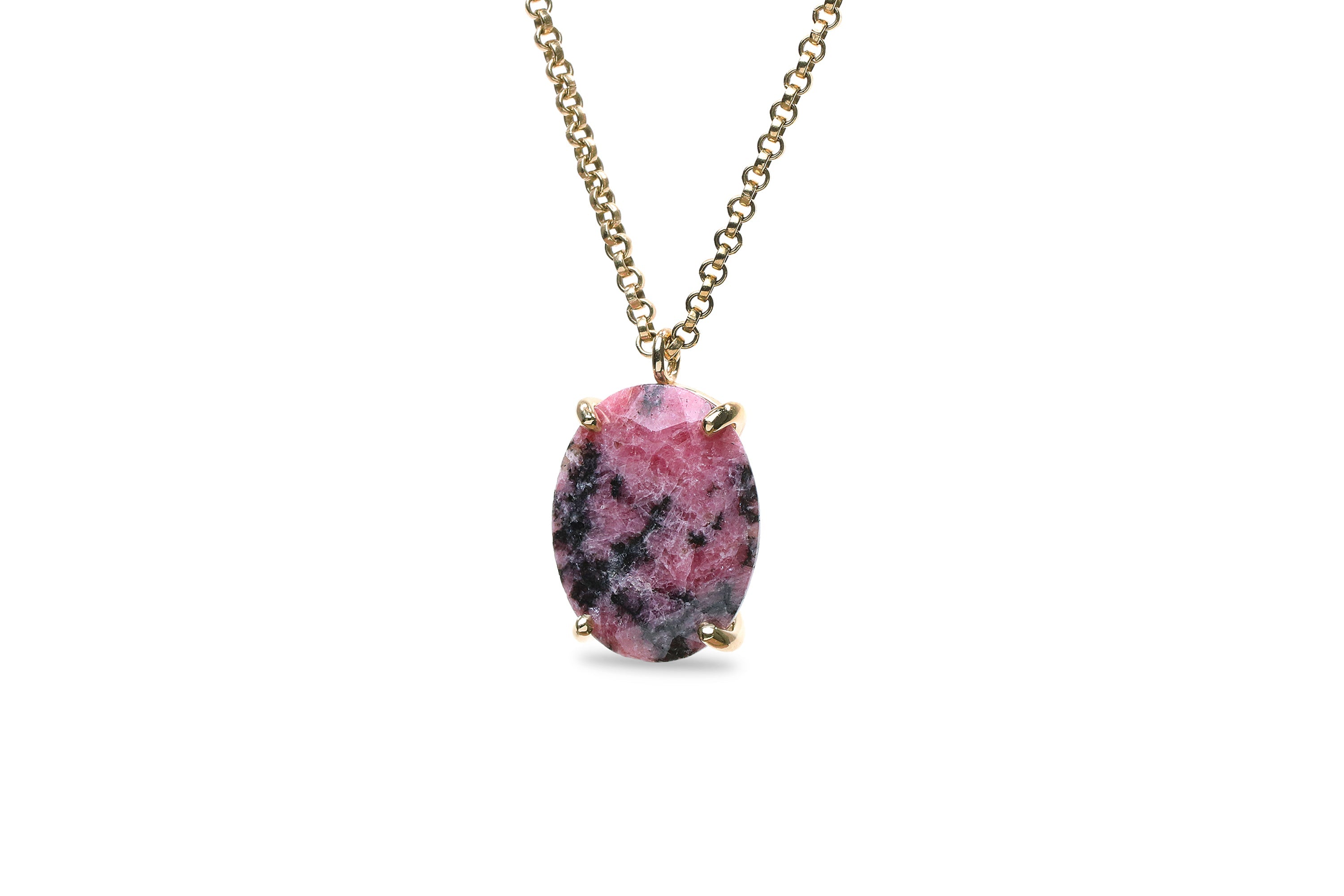 Charming Oval Rhodonite Pendant Gold Necklace necklaces Anemone Jewelry