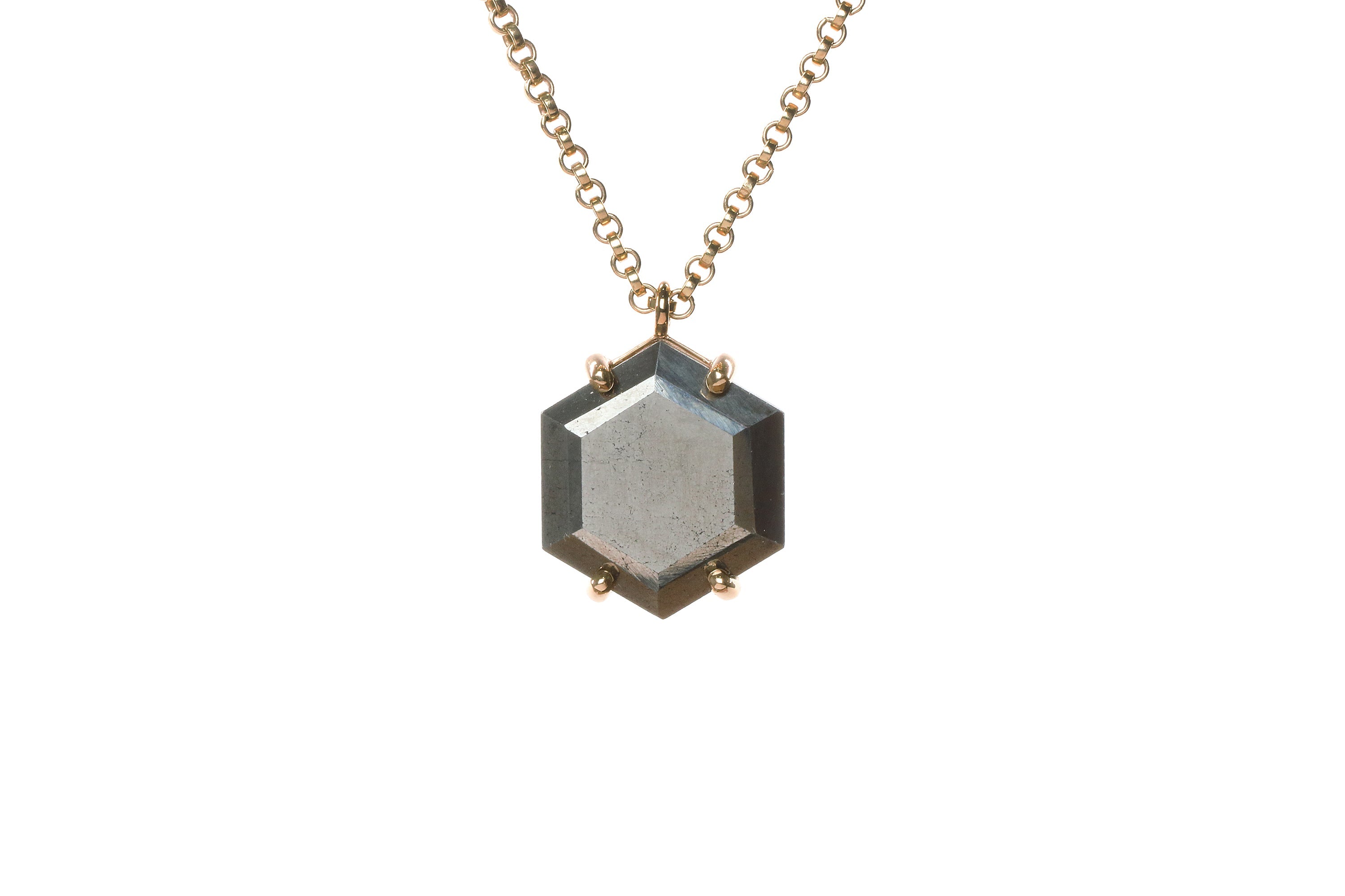 Hexagon Pyrite Statement Necklace in Gold necklaces Anemone Jewelry