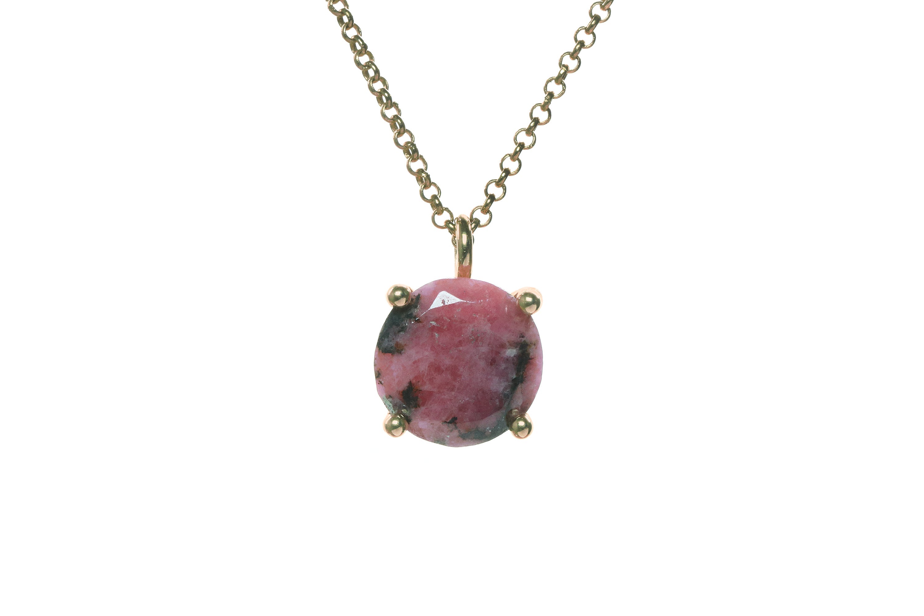 Pink Rhodonite Crystal Gold Necklace necklaces Anemone Unique