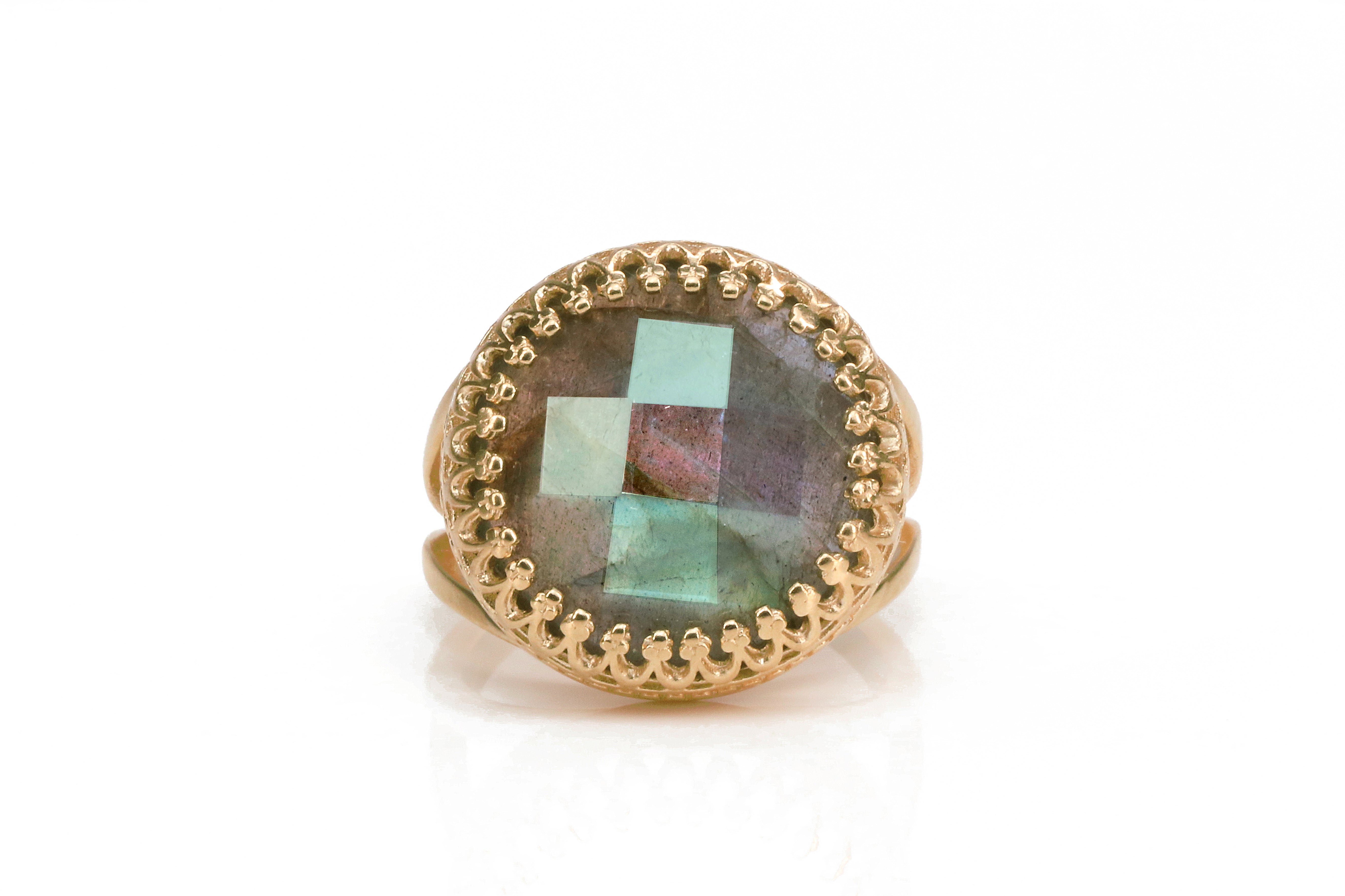 Exquisite Round Labradorite Ring in 14K Rose Gold Rings Anemone Jewelry