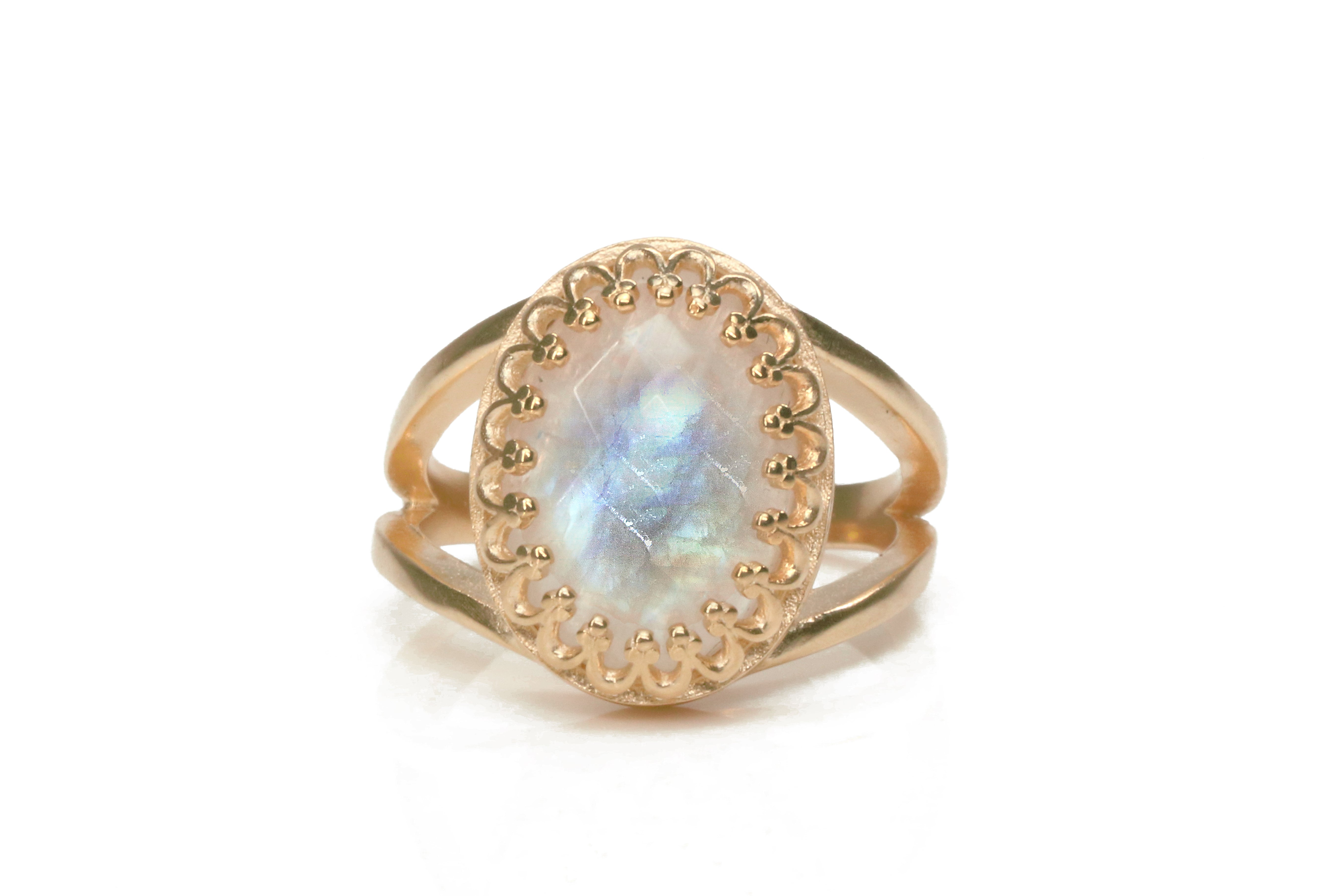 Adorable Oval Moonstone Ring with 14K Rose Gold-filled Band Rings Anemone Jewelry