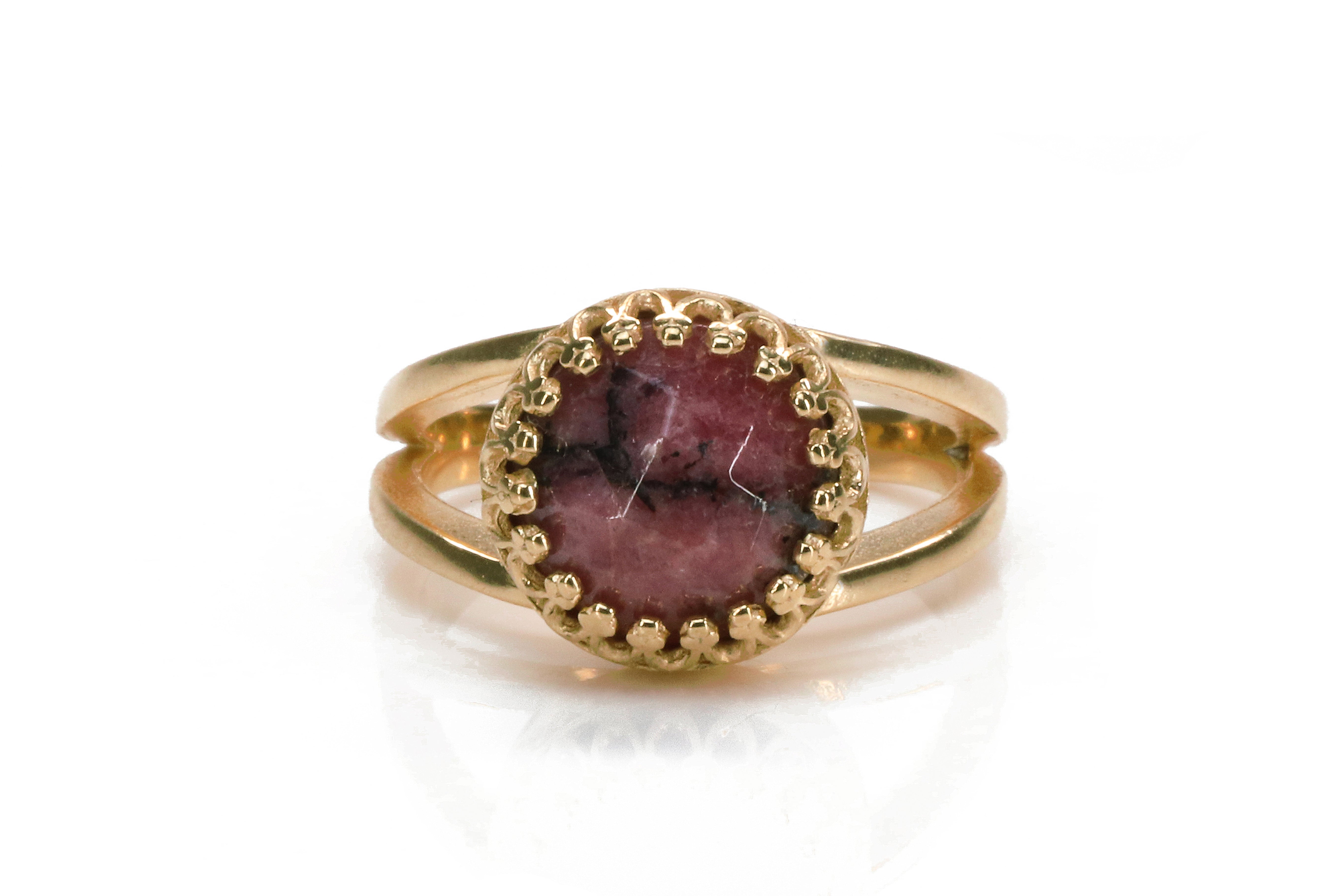 Stylish Rhodonite Ring with 14K Rose Gold-filled Band Rings Anemone Jewelry