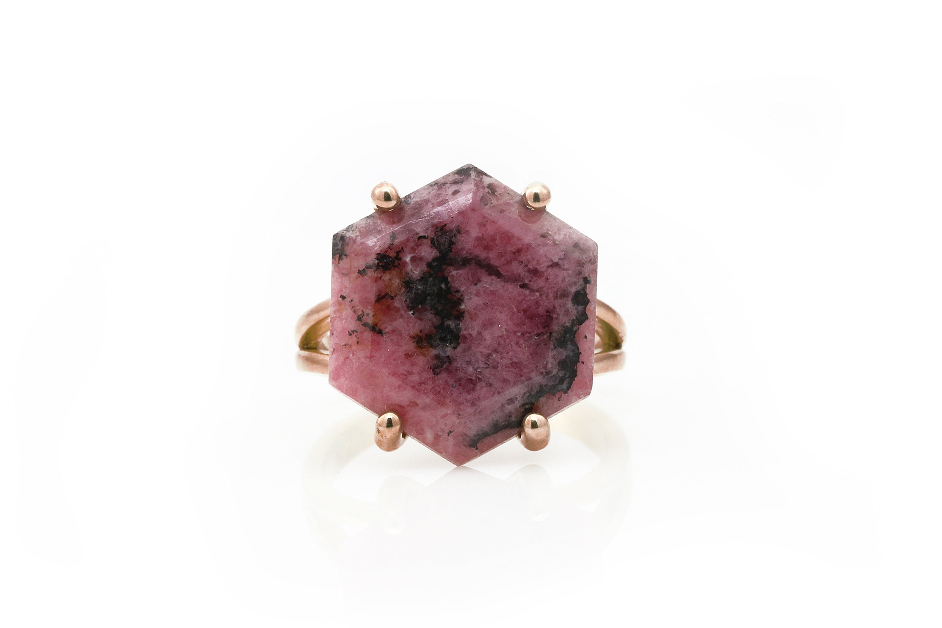 Big Rhodonite Rose Gold Ring Rings Anemone Jewelry