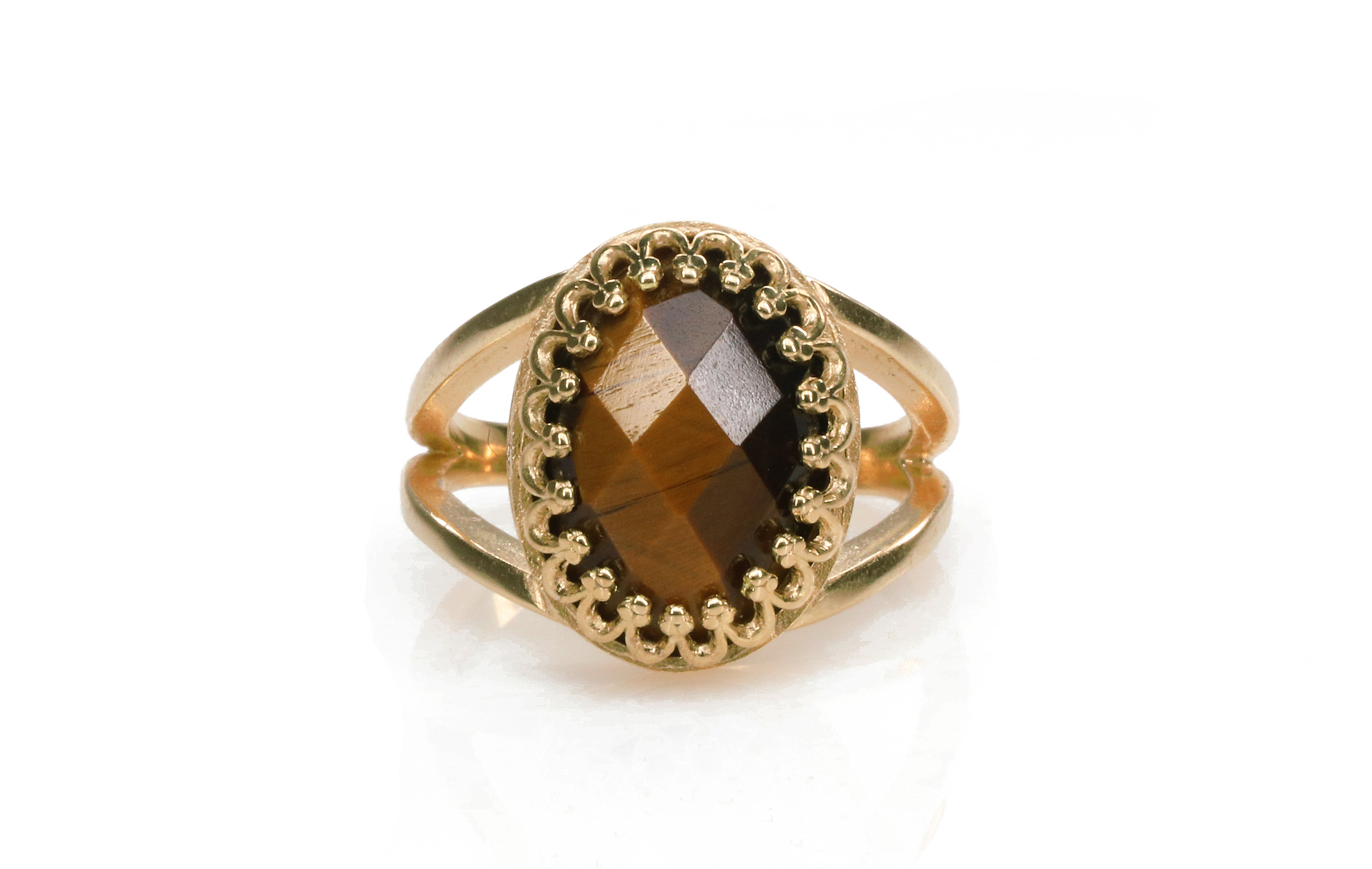 Intricate Oval Tiger Eye Ring in Rose Gold Rings Anemone Jewelry