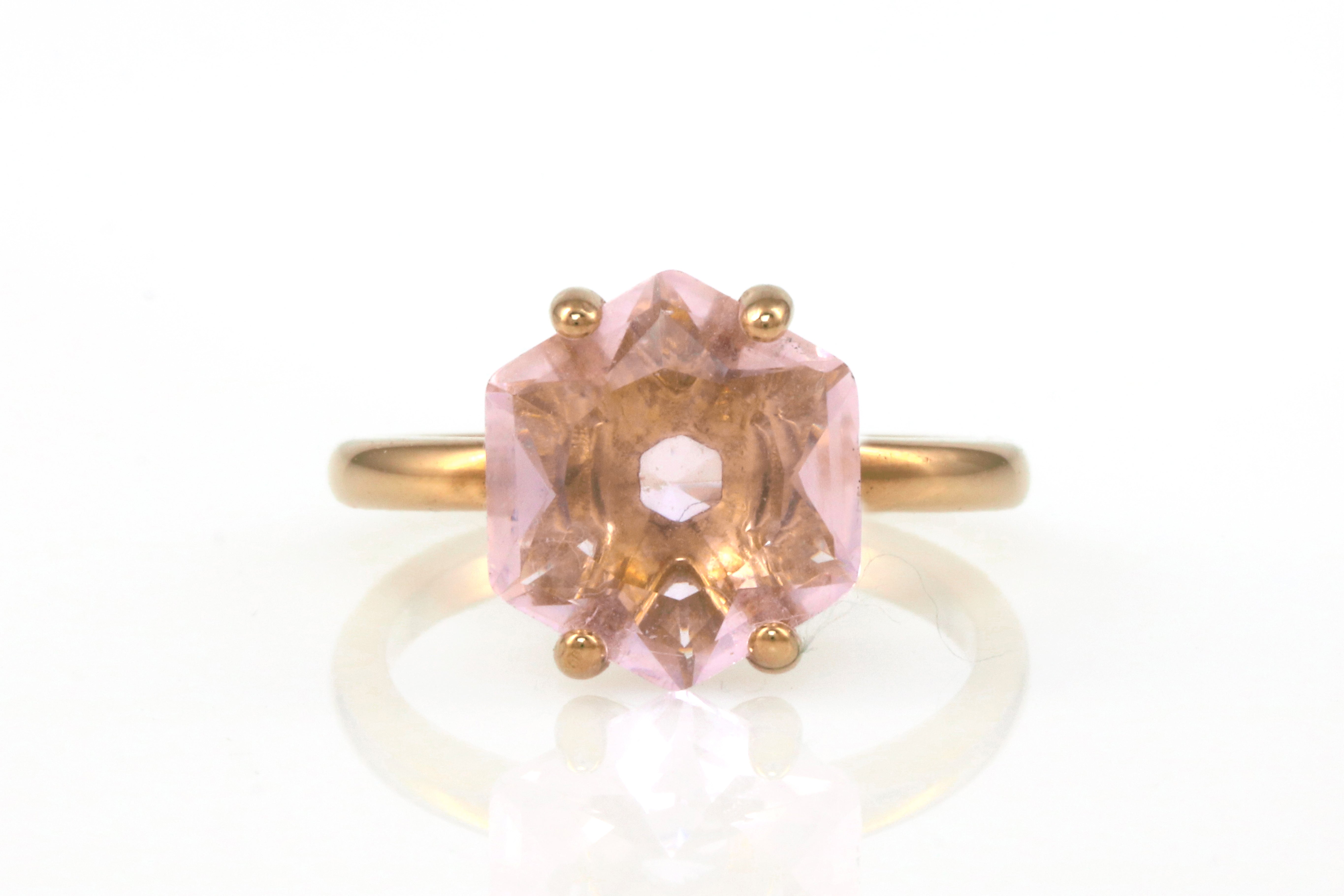 Hexagonal Rose Quartz Ring in Rose Gold Rings Anemone Unique