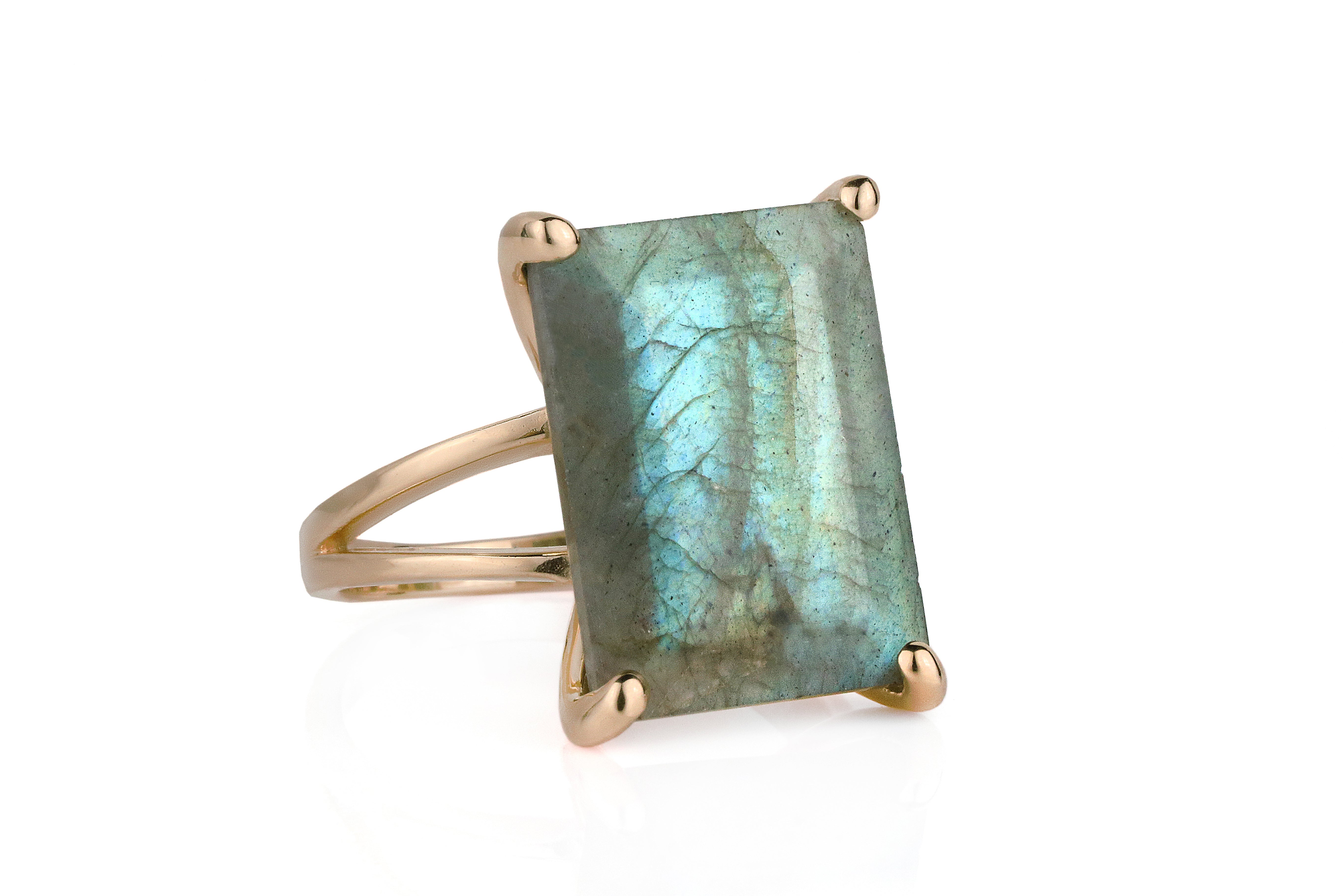 Glamorous Rectangle Labradorite 14K Gold Ring Rings Anemone Jewelry