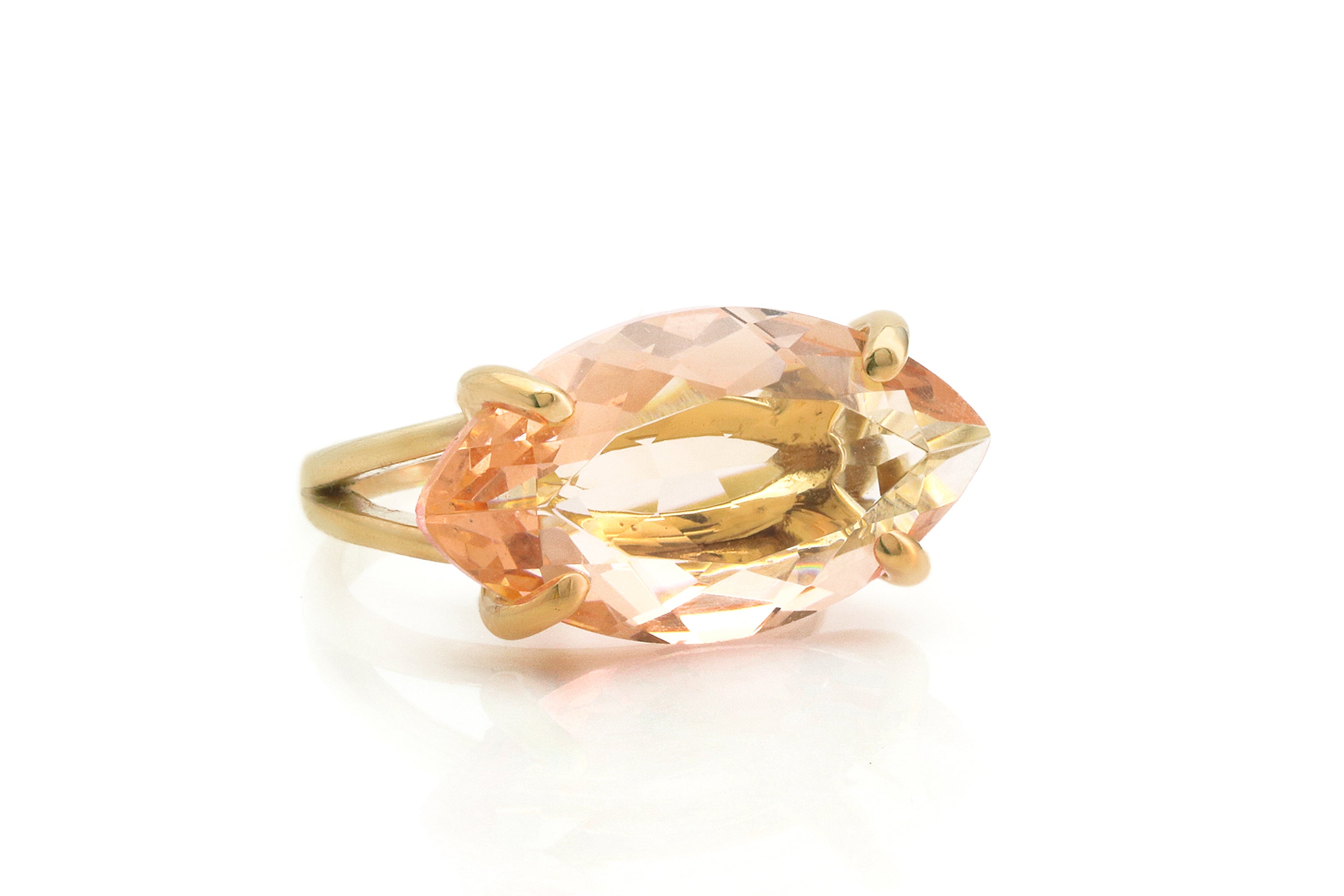 Lustrous Marquise Solitaire Morganite Gold Ring Rings Anemone Jewelry