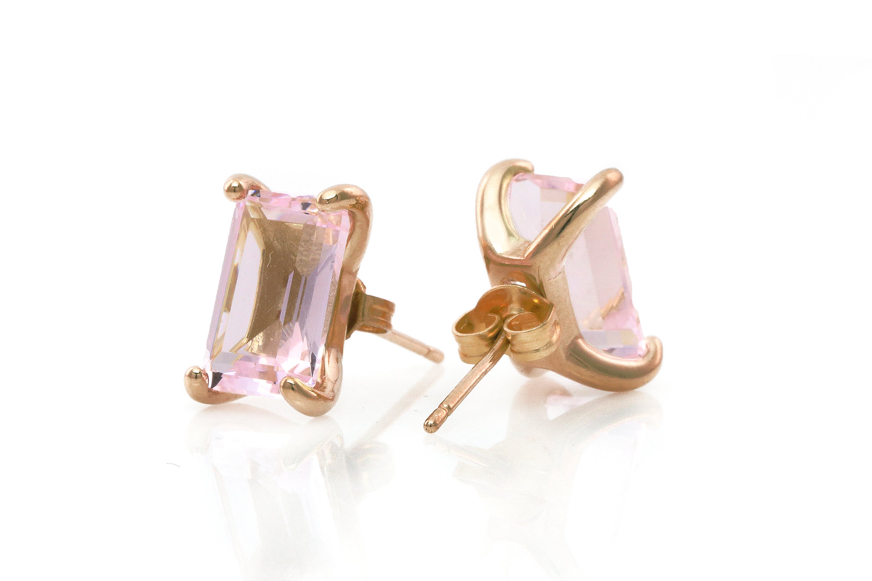 Glam Rectangle Rose Quartz Gold Earrings Earrings Anemone Unique