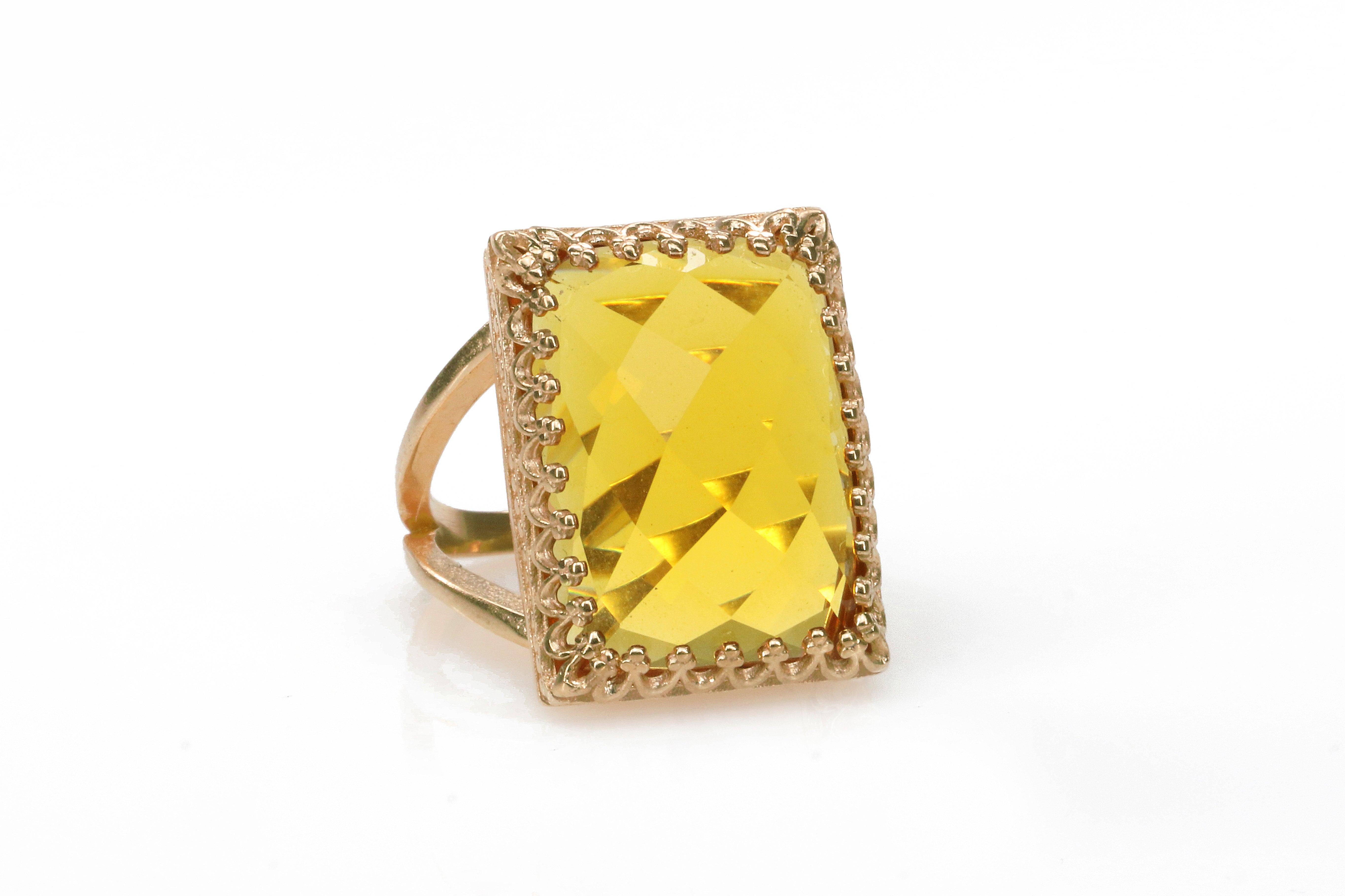 Rectangular Gold Citrine Ring Rings Anemone Jewelry