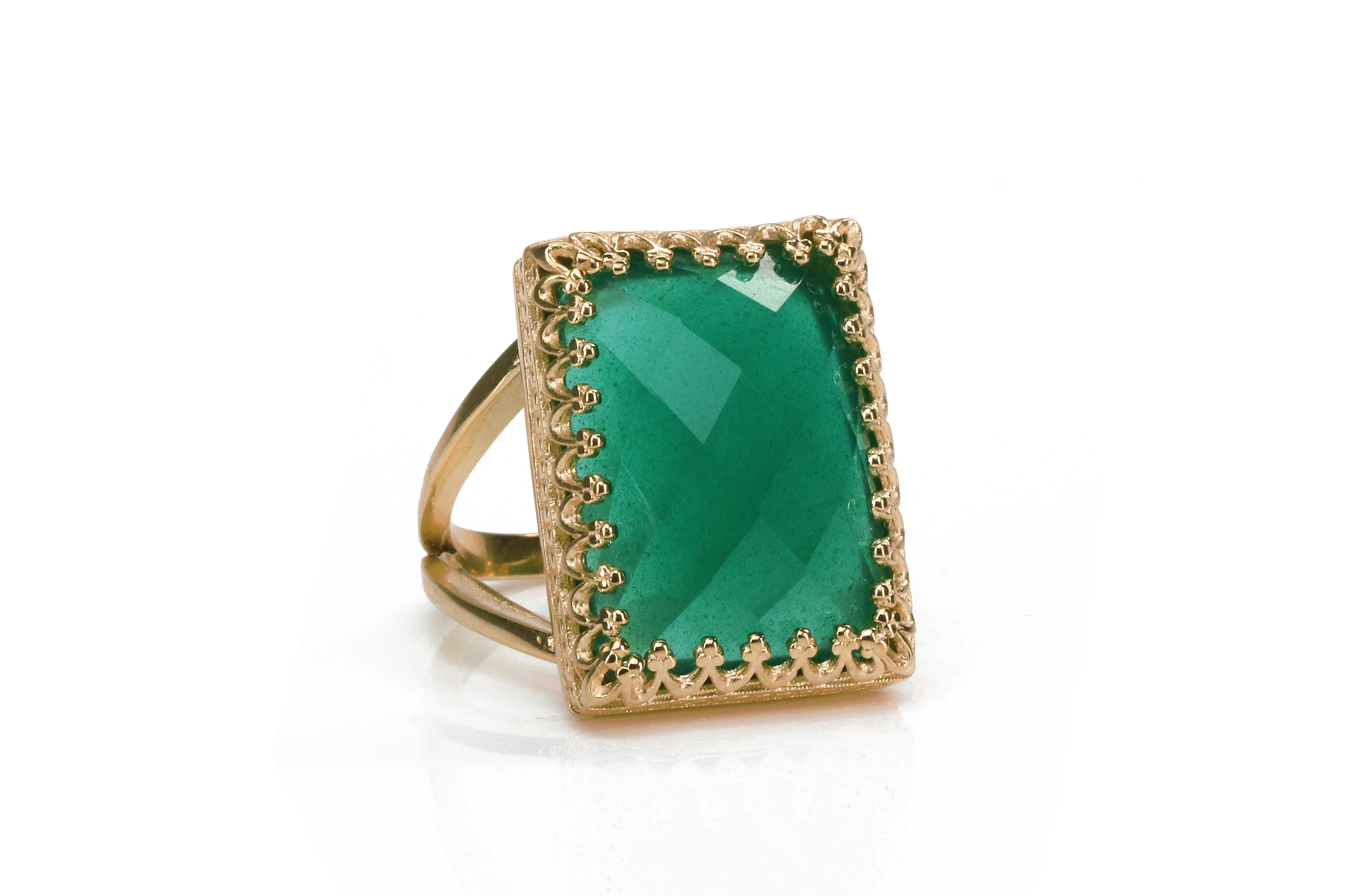 Natural Green Onyx Gemstone Custom Gold Ring Rings Anemone Jewelry