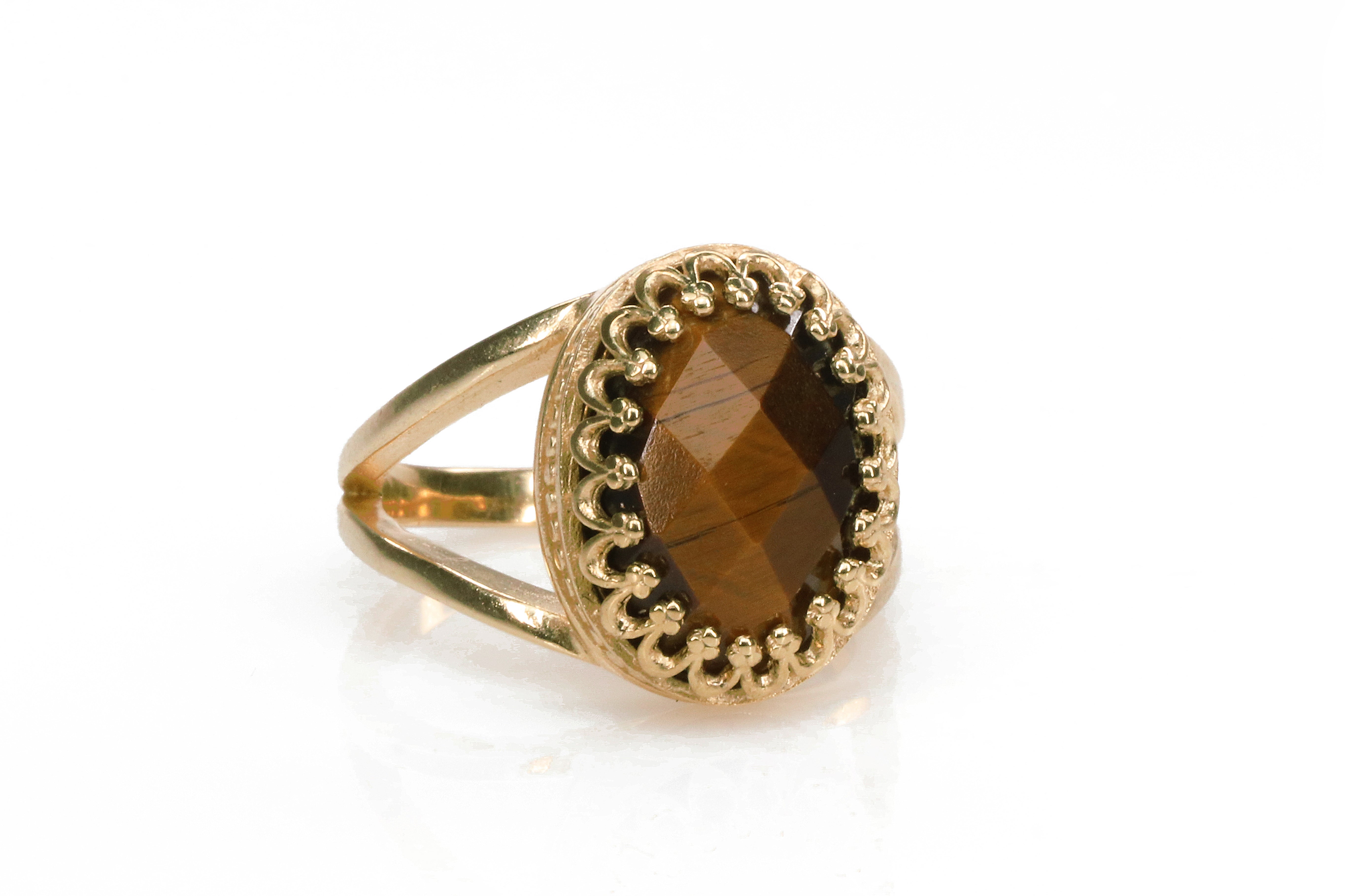 Unique Oval Tiger Eye Ring in 14k Gold Rings Anemone Jewelry
