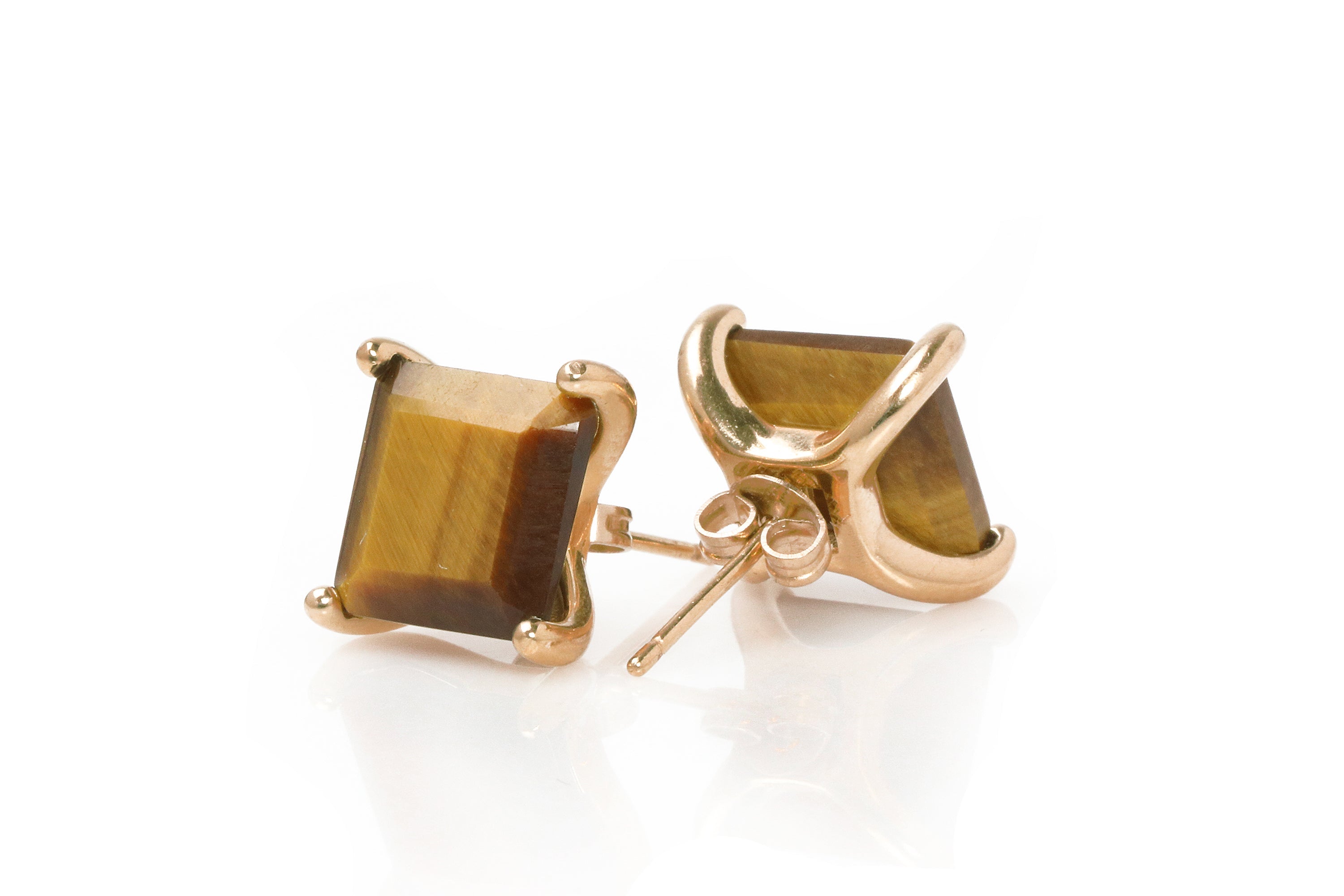 Square Brown Tiger Eye Earrings in Gold Earrings Anemone Unique