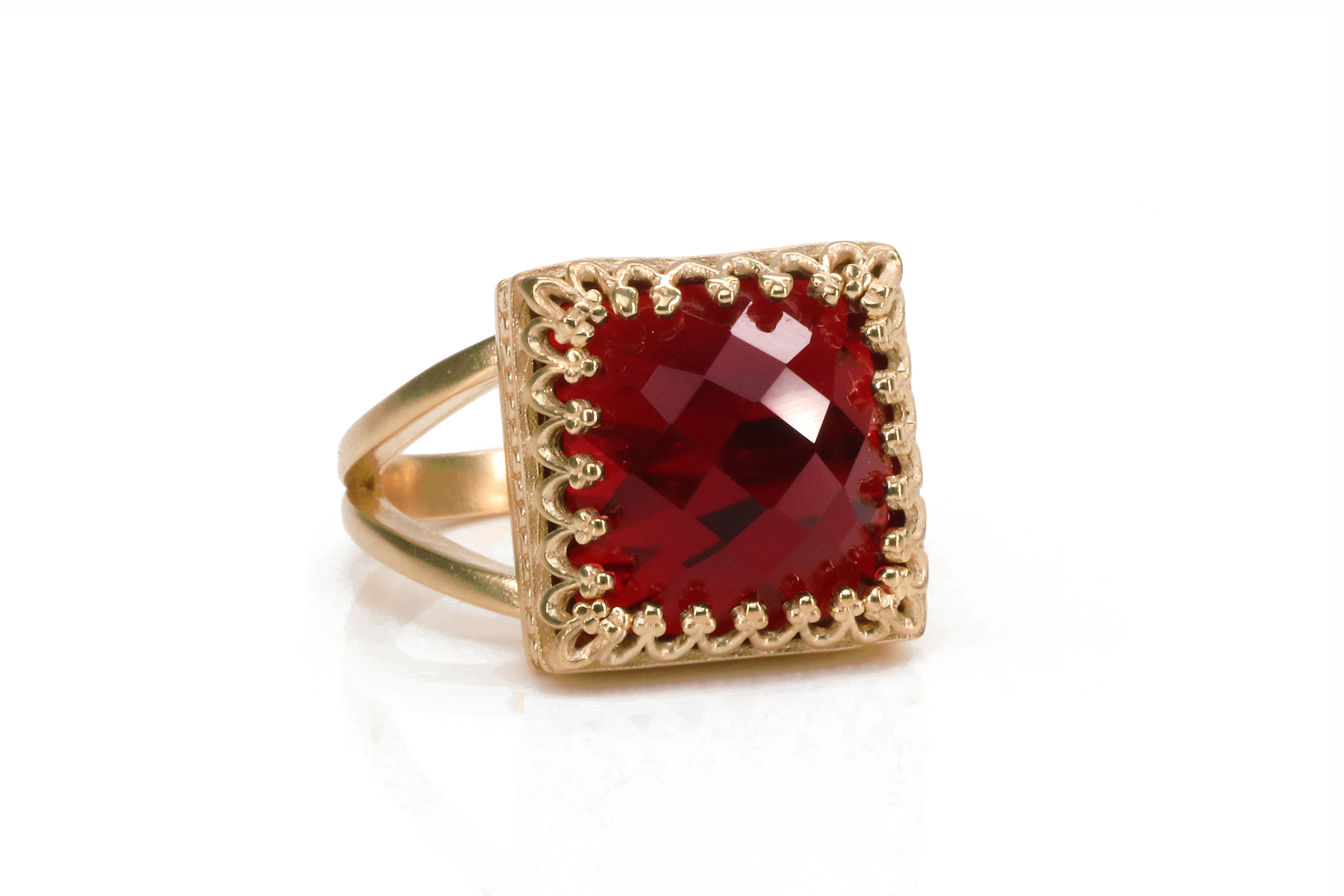 Red Garnet Birthstone Ring in 14k Rose Gold Rings Anemone Jewelry