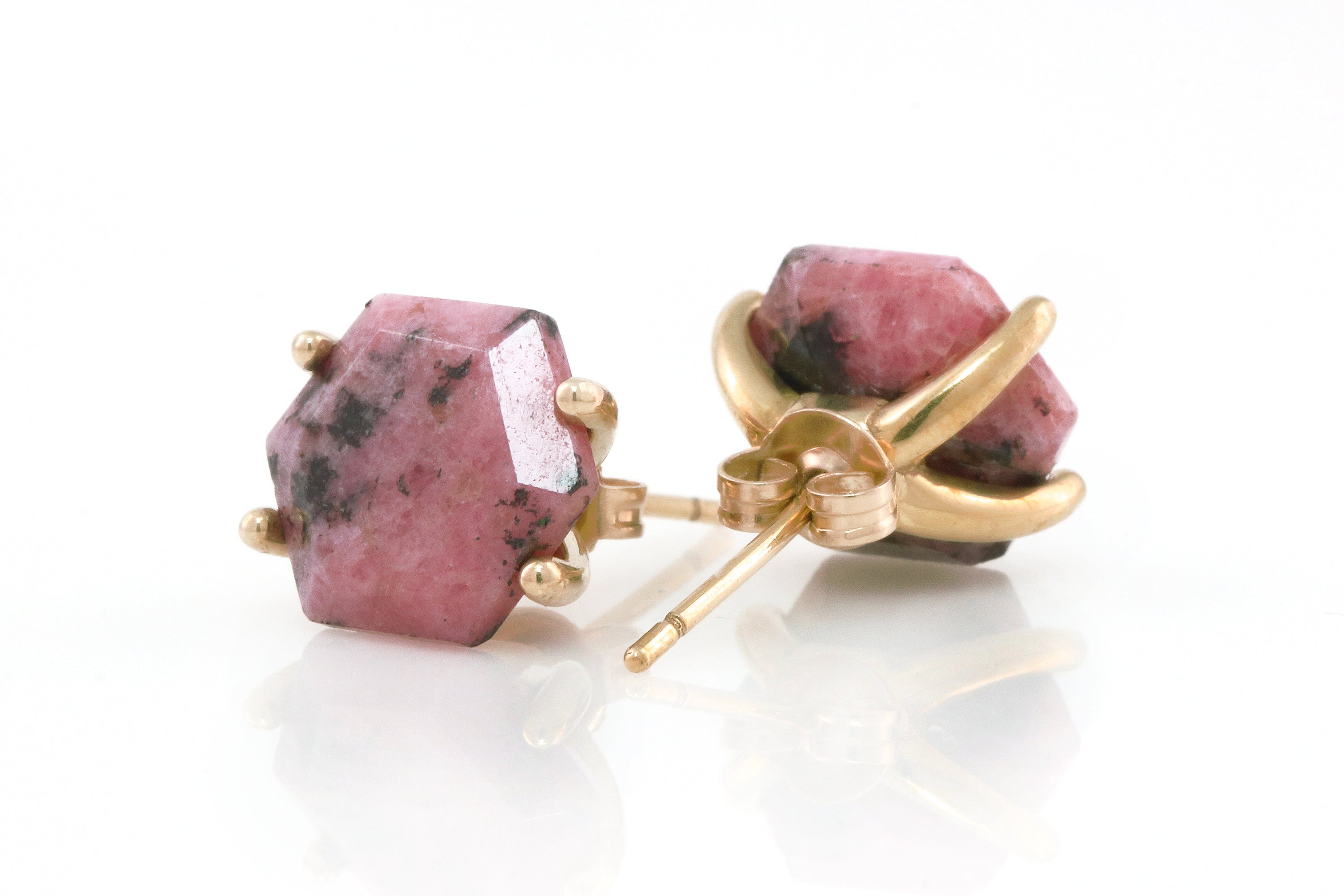 Dainty Hexagon Cut Rhodonite Gold Earrings Earrings Anemone Unique